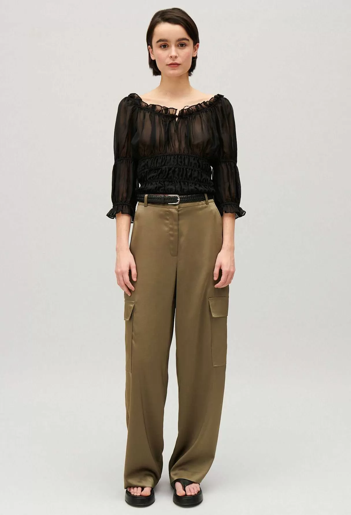 Claudie Pierlot Blouse Courte Volants Noire Hot