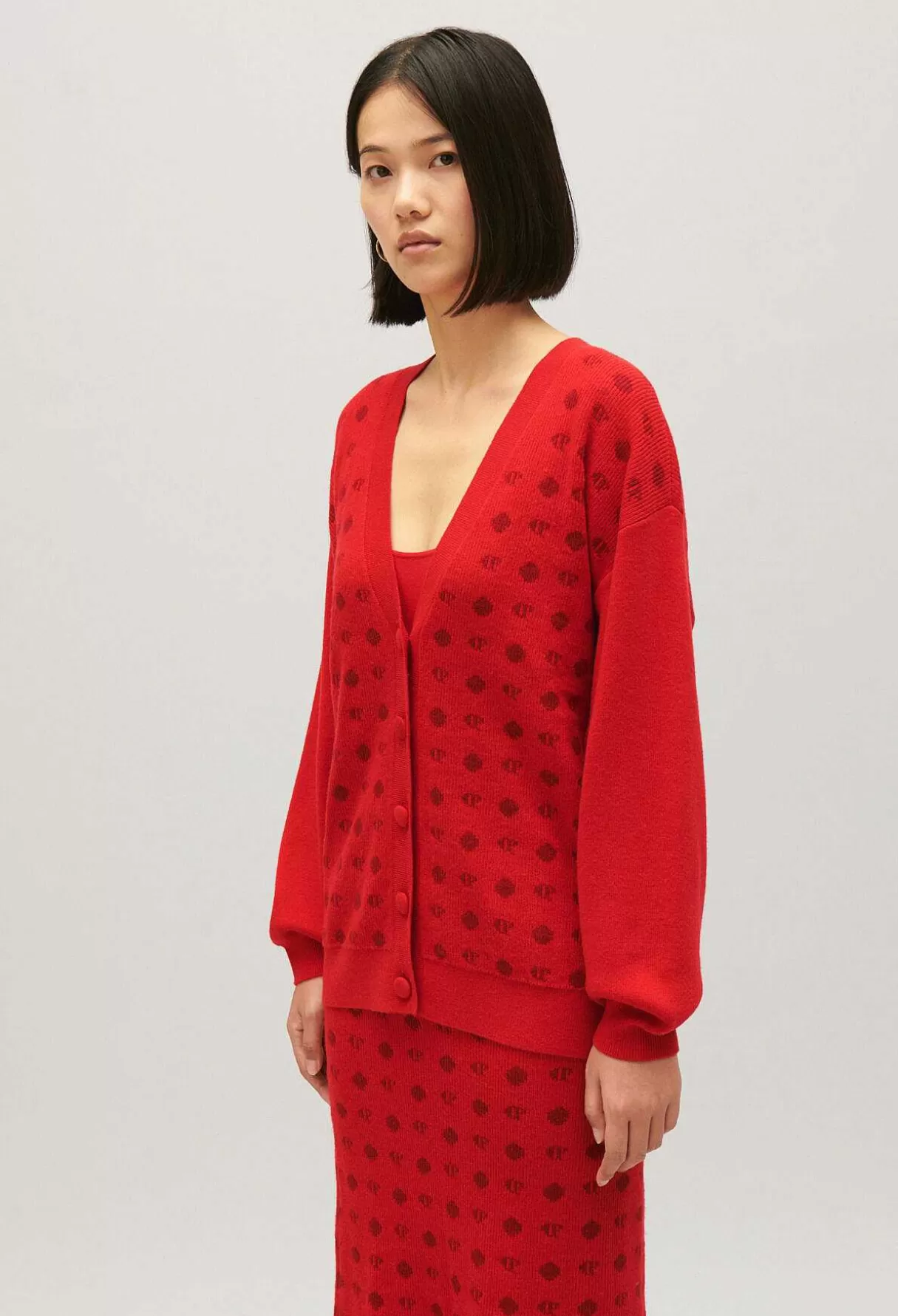 Claudie Pierlot Cardigan Jacquard Rouge Clearance