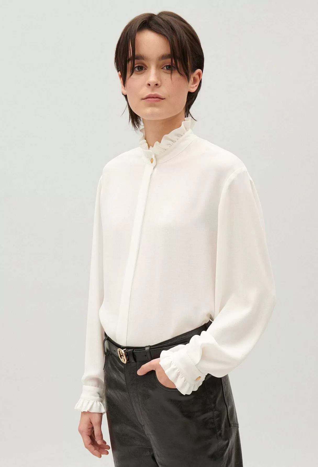 Claudie Pierlot Chemise Blanche Col Montant Ondule Fashion