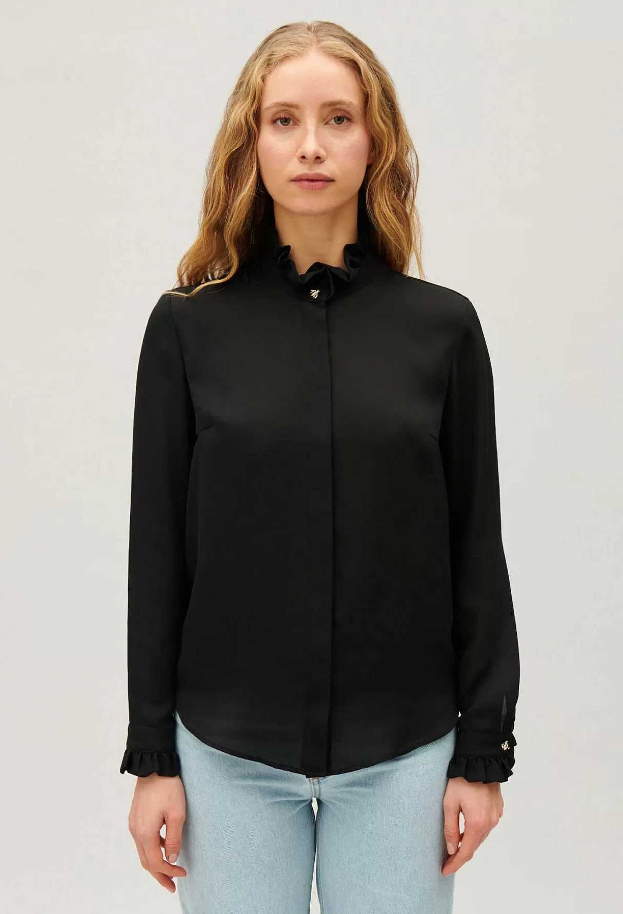 Claudie Pierlot Chemise Col Victorien Noire Discount