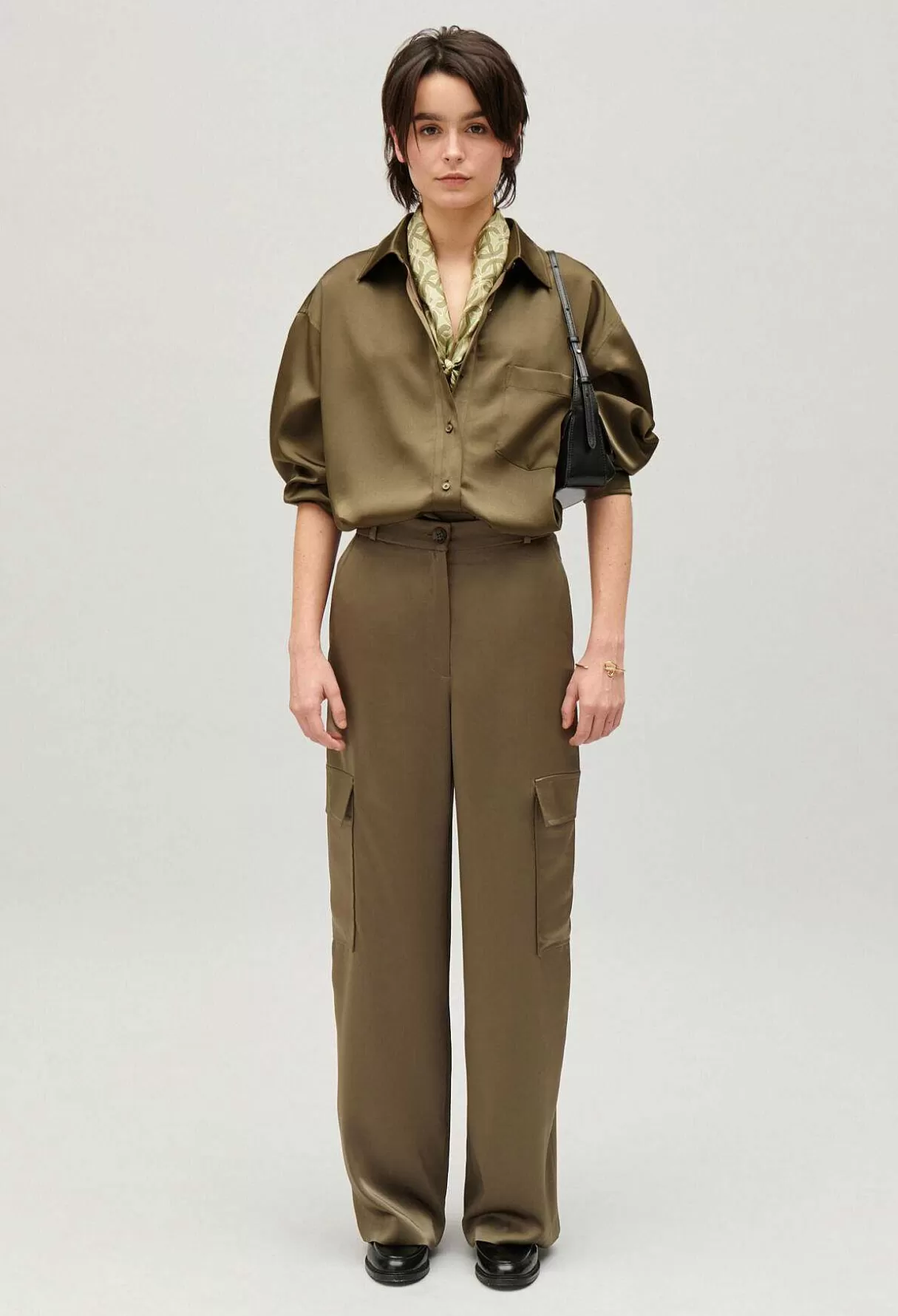 Claudie Pierlot Chemise Satinee Ample Kaki Flash Sale
