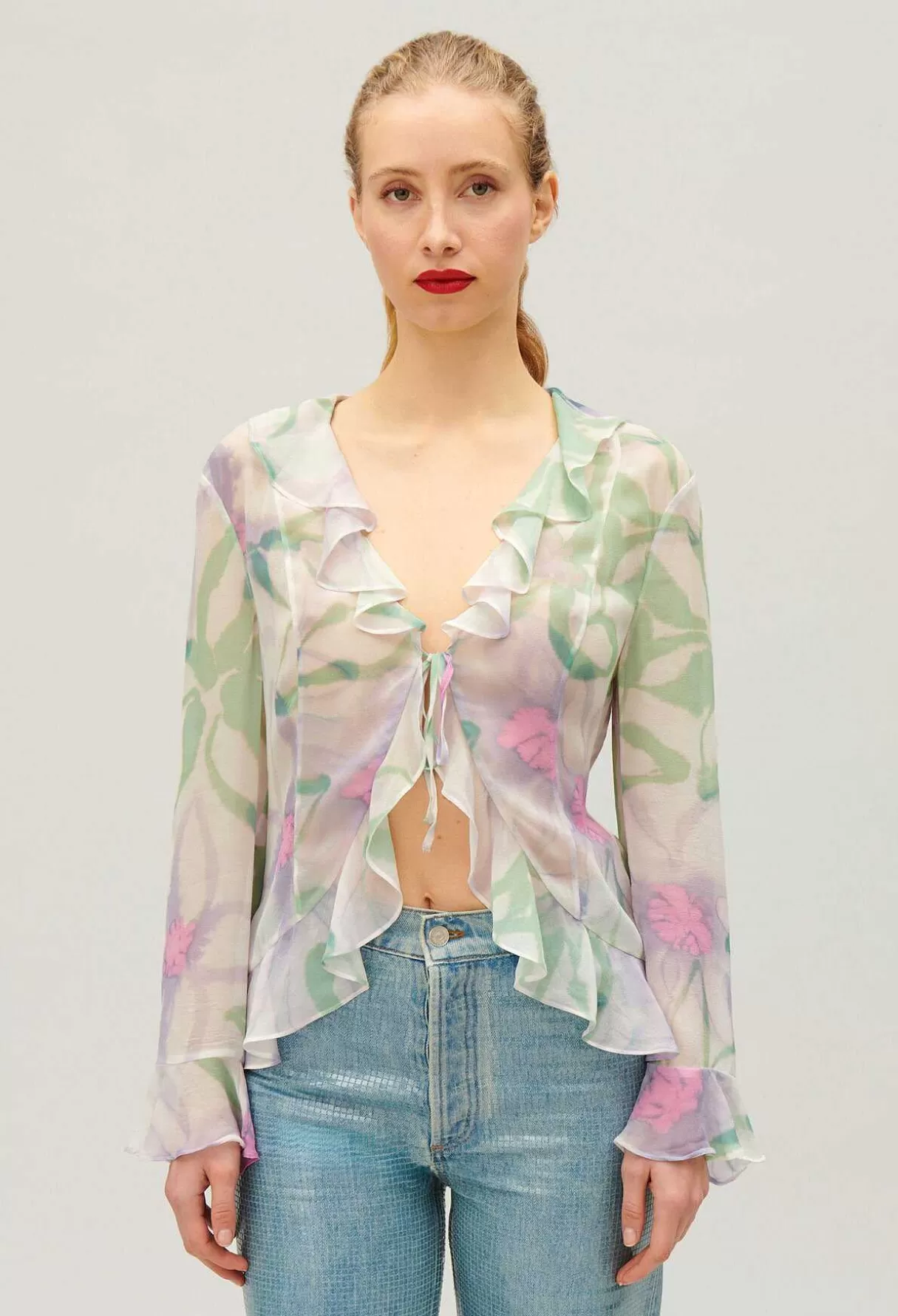 Claudie Pierlot Chemisier Soie Imprime Aquarelle Hot