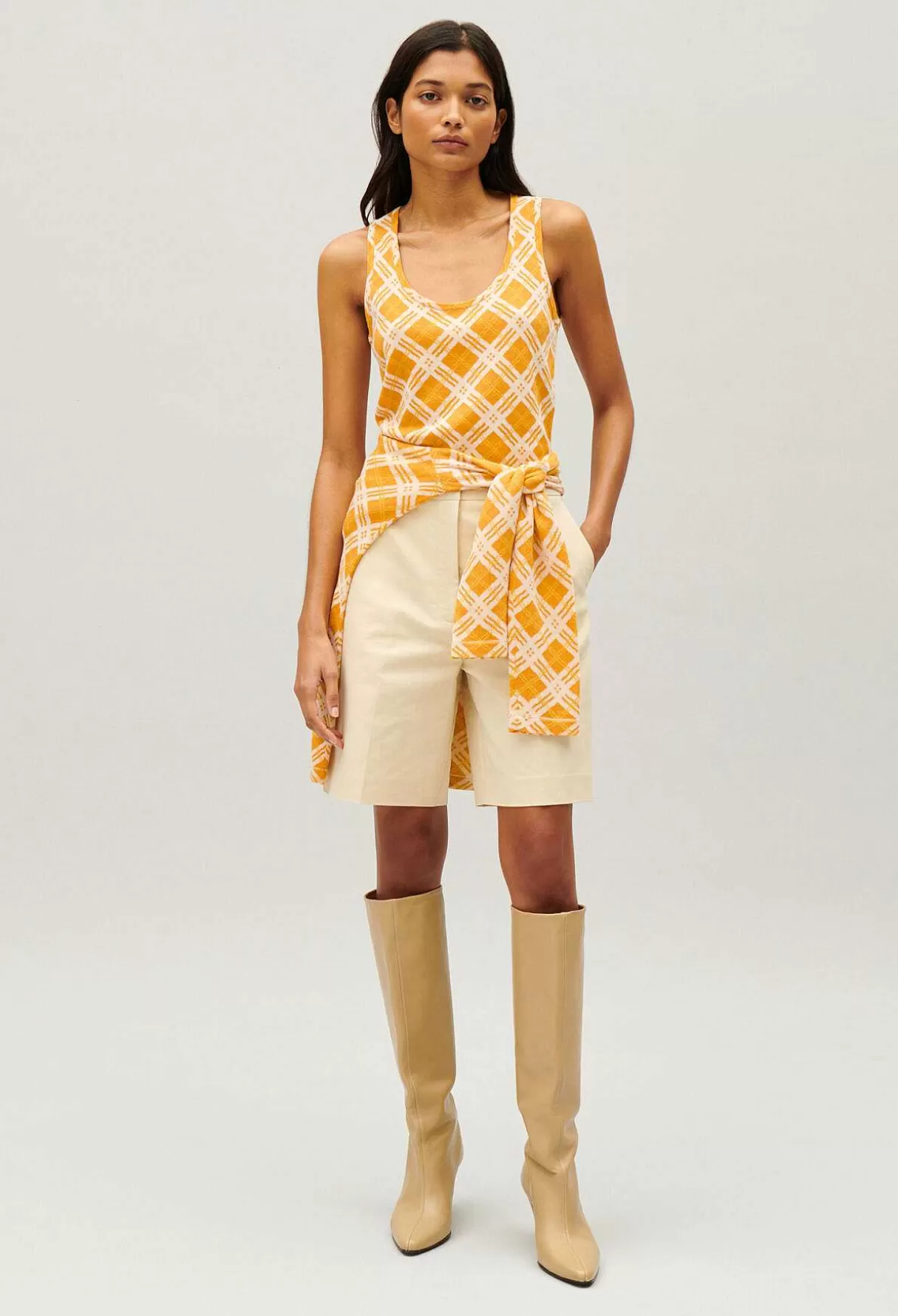 Claudie Pierlot Debardeur Carreaux Jaune Discount