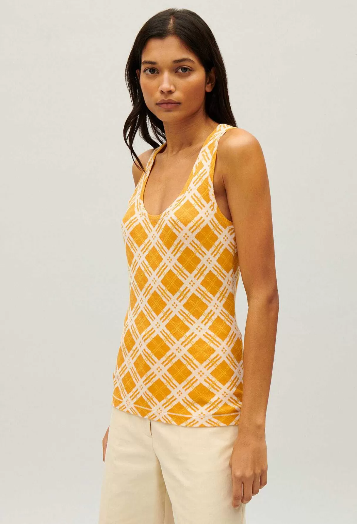 Claudie Pierlot Debardeur Carreaux Jaune Discount