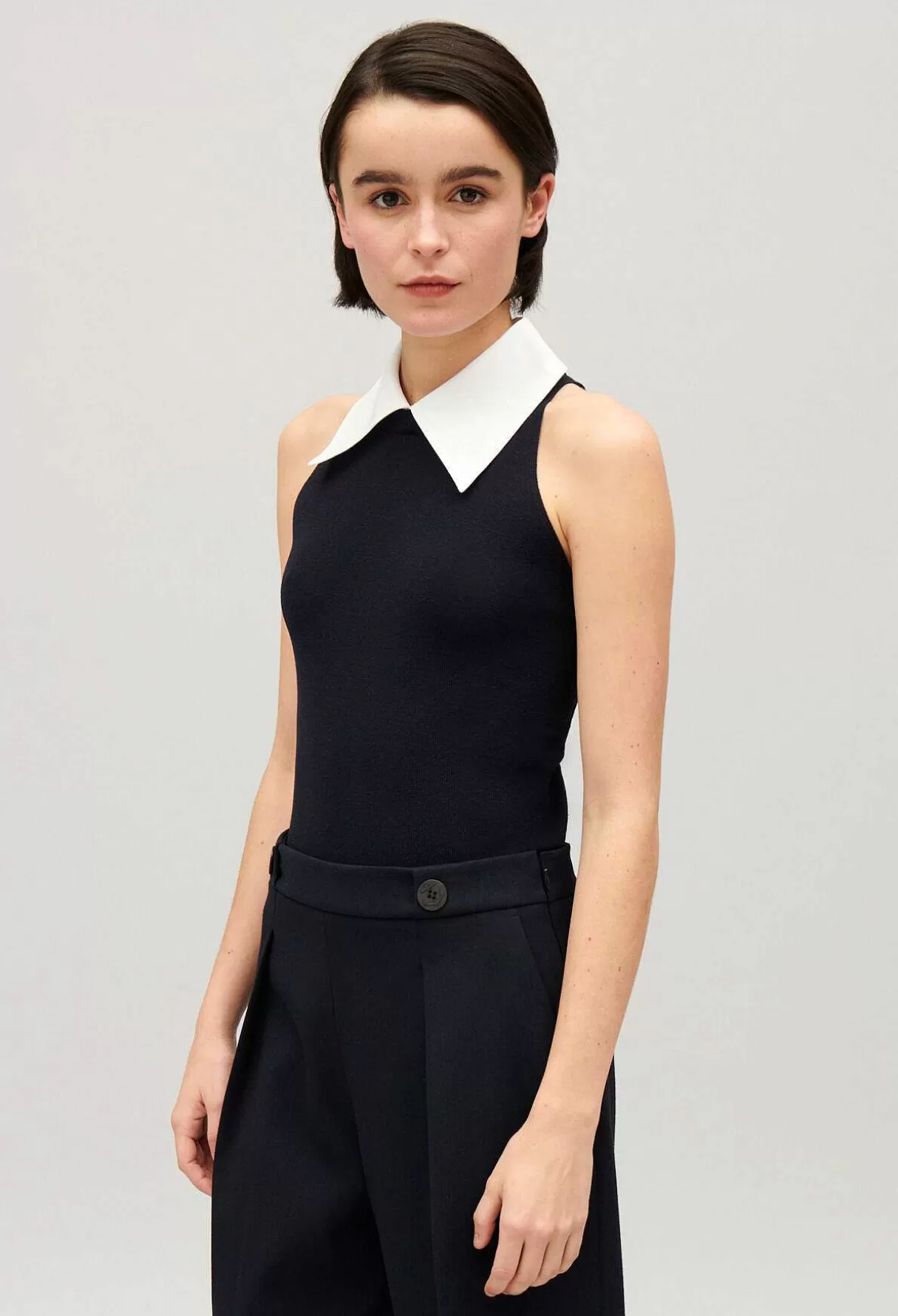 Claudie Pierlot Debardeur Col Chemise Marine Flash Sale