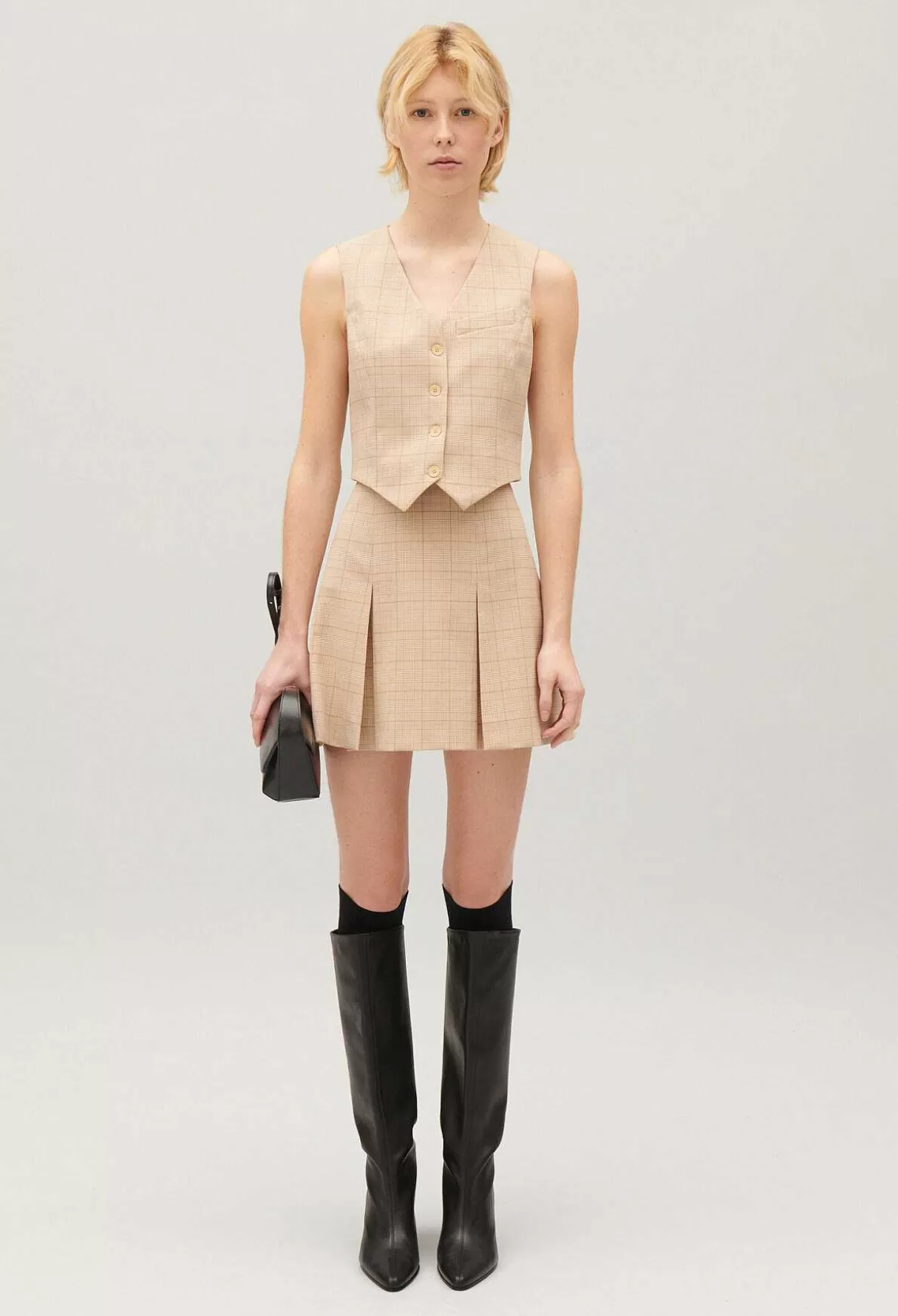 Claudie Pierlot Gilet Costume Carreaux Beige Best Sale