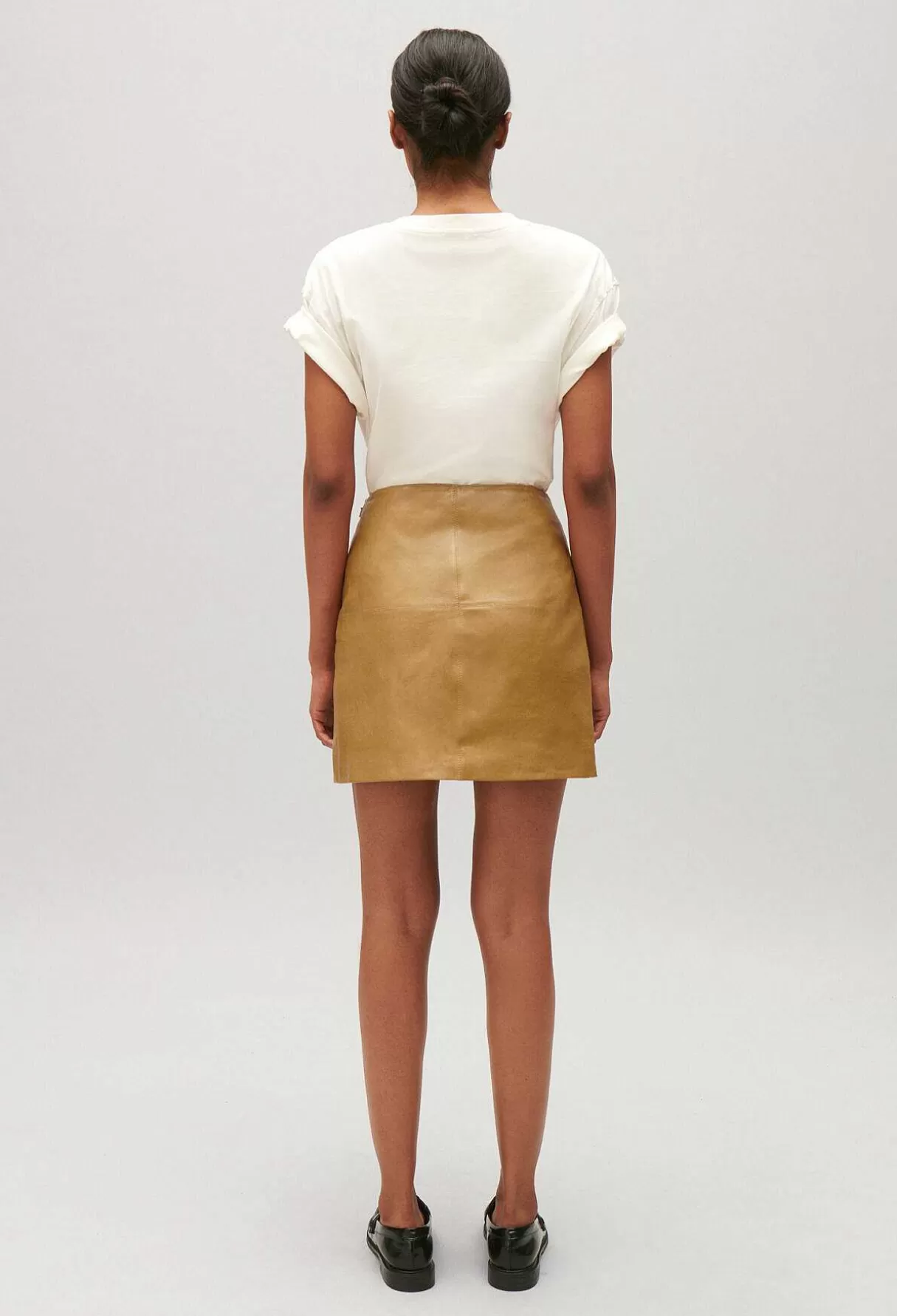 Claudie Pierlot Jupe Courte Cuir Jaune Ocre Clearance