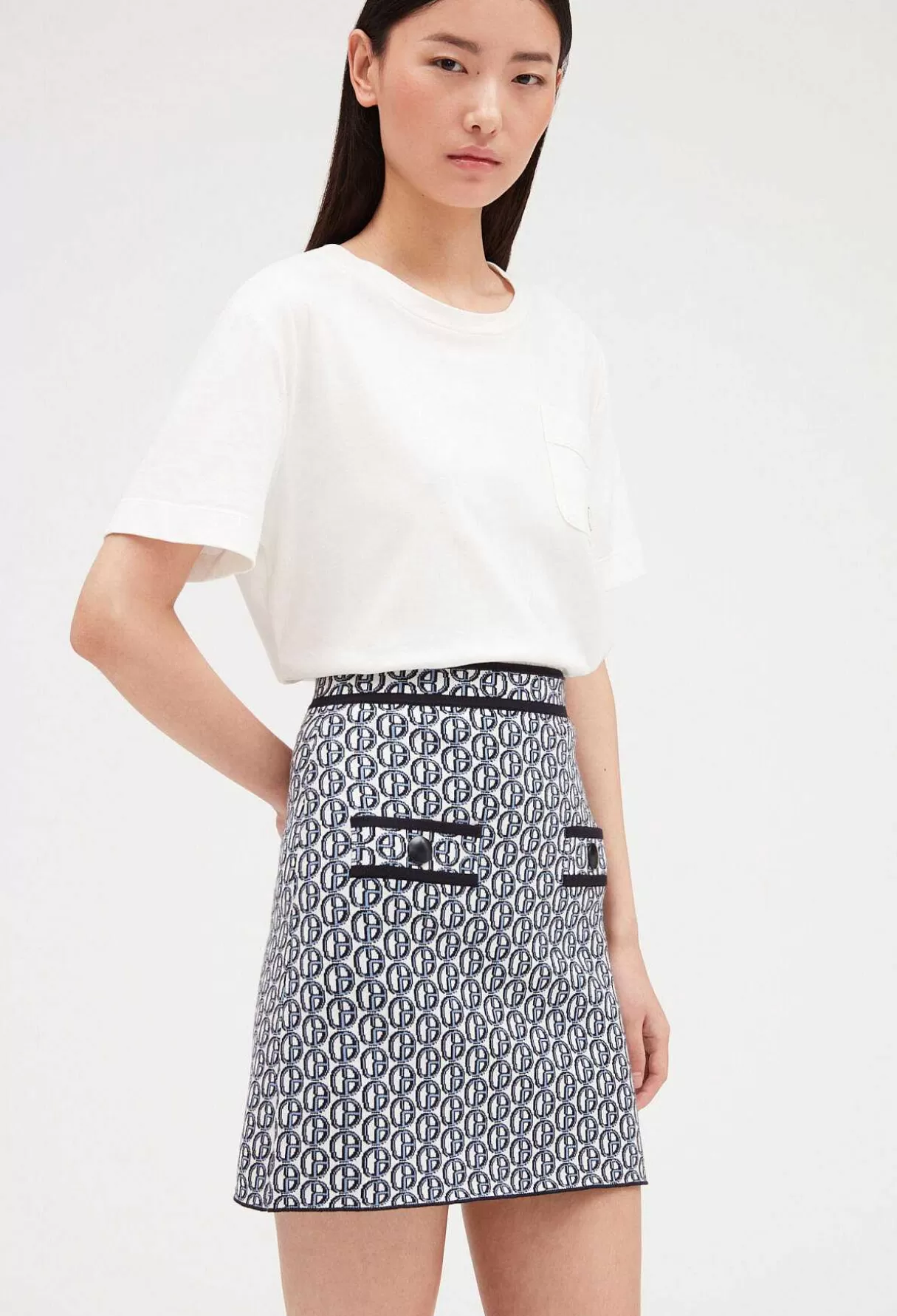 Claudie Pierlot Jupe Courte Maille Monogramme Cp Cheap