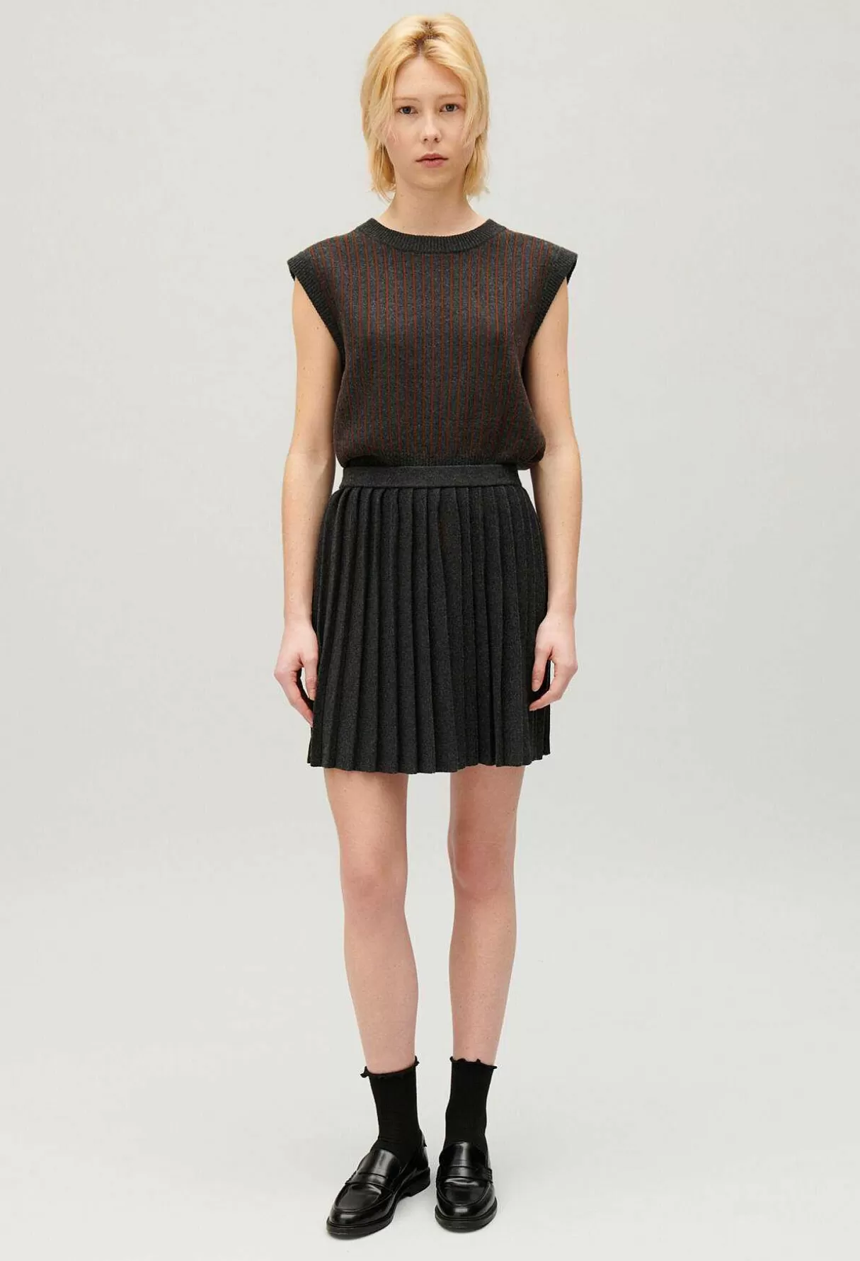 Claudie Pierlot Jupe Courte Plissee Gris Chine Fashion