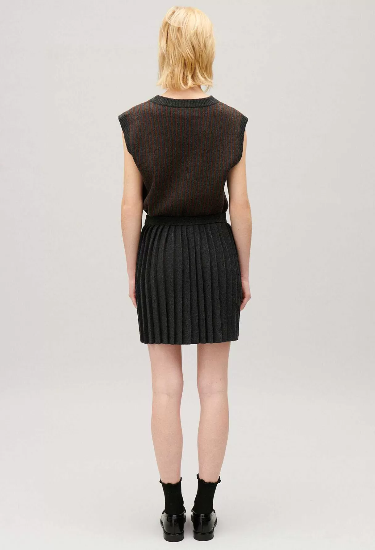 Claudie Pierlot Jupe Courte Plissee Gris Chine Fashion