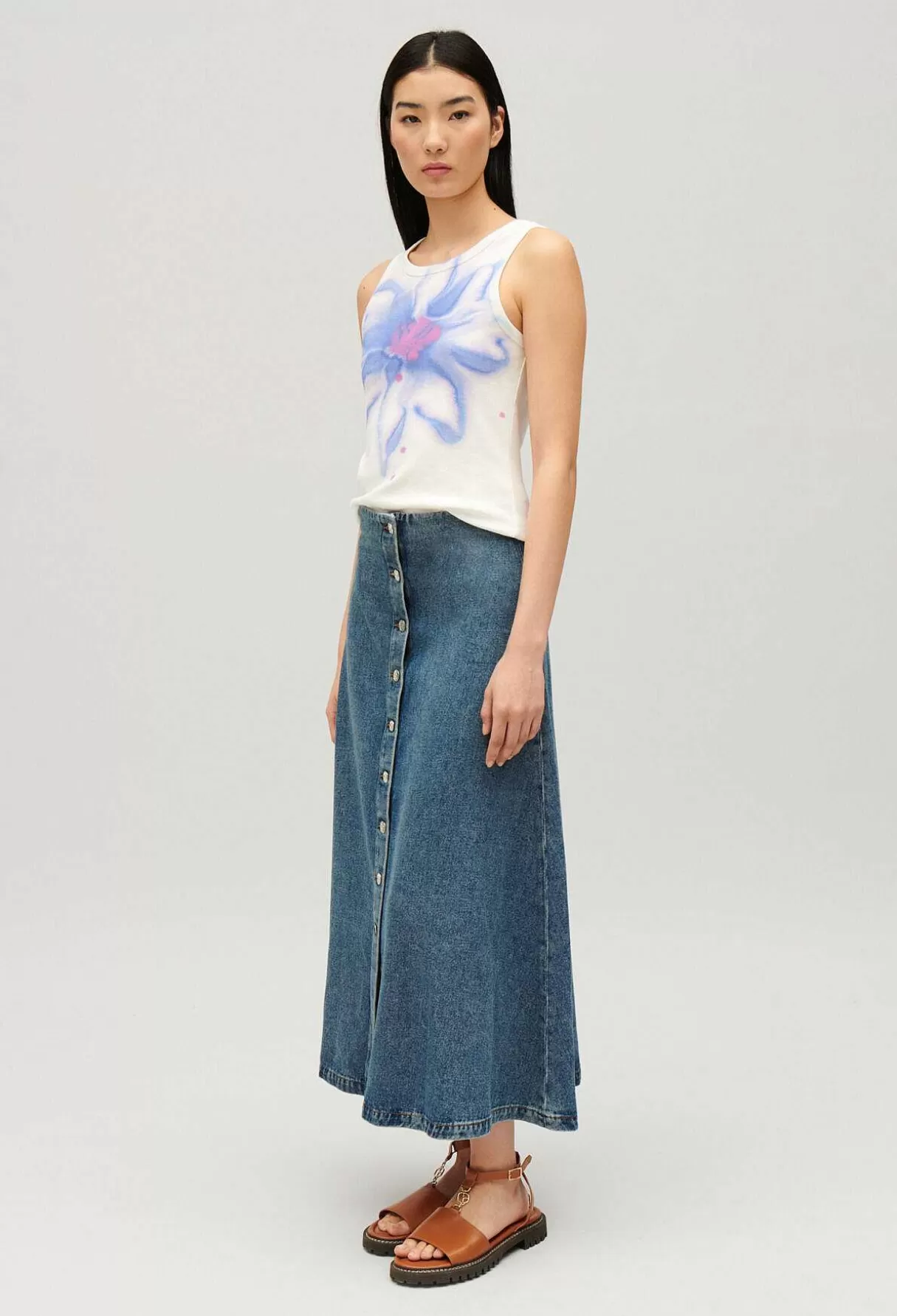 Claudie Pierlot Jupe Midi Denim Bleu Outlet