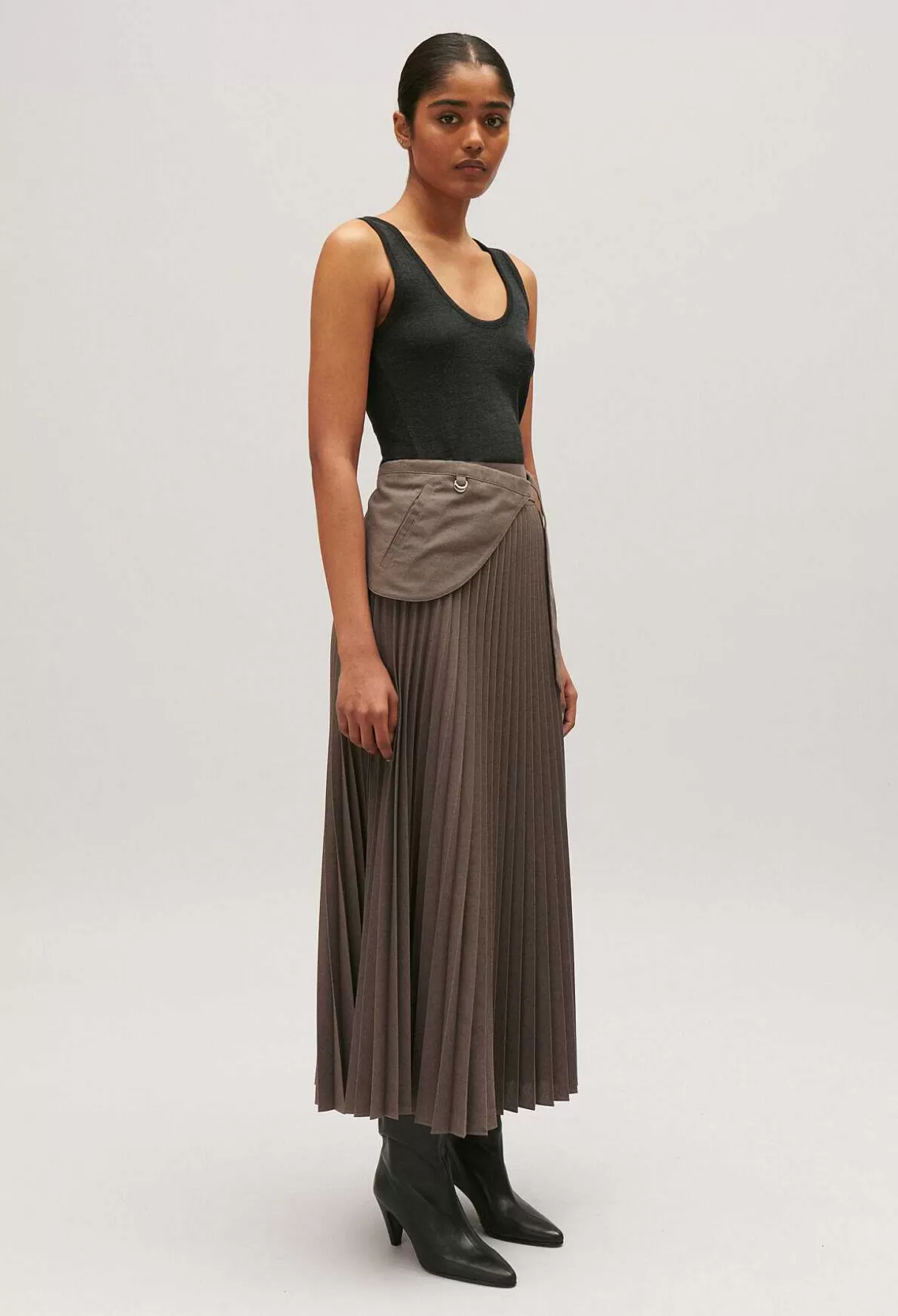 Claudie Pierlot Jupe Midi Plissee Marron Glace Shop