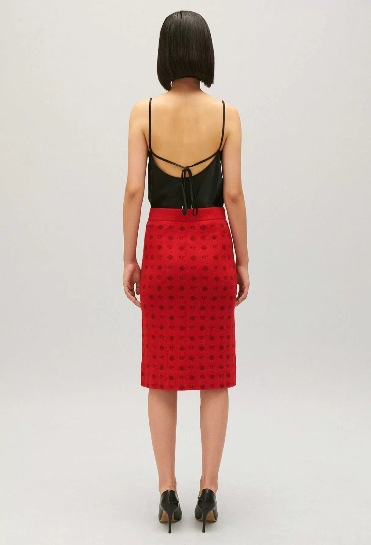 Claudie Pierlot Jupe Mi-Longue Maille Rouge Outlet