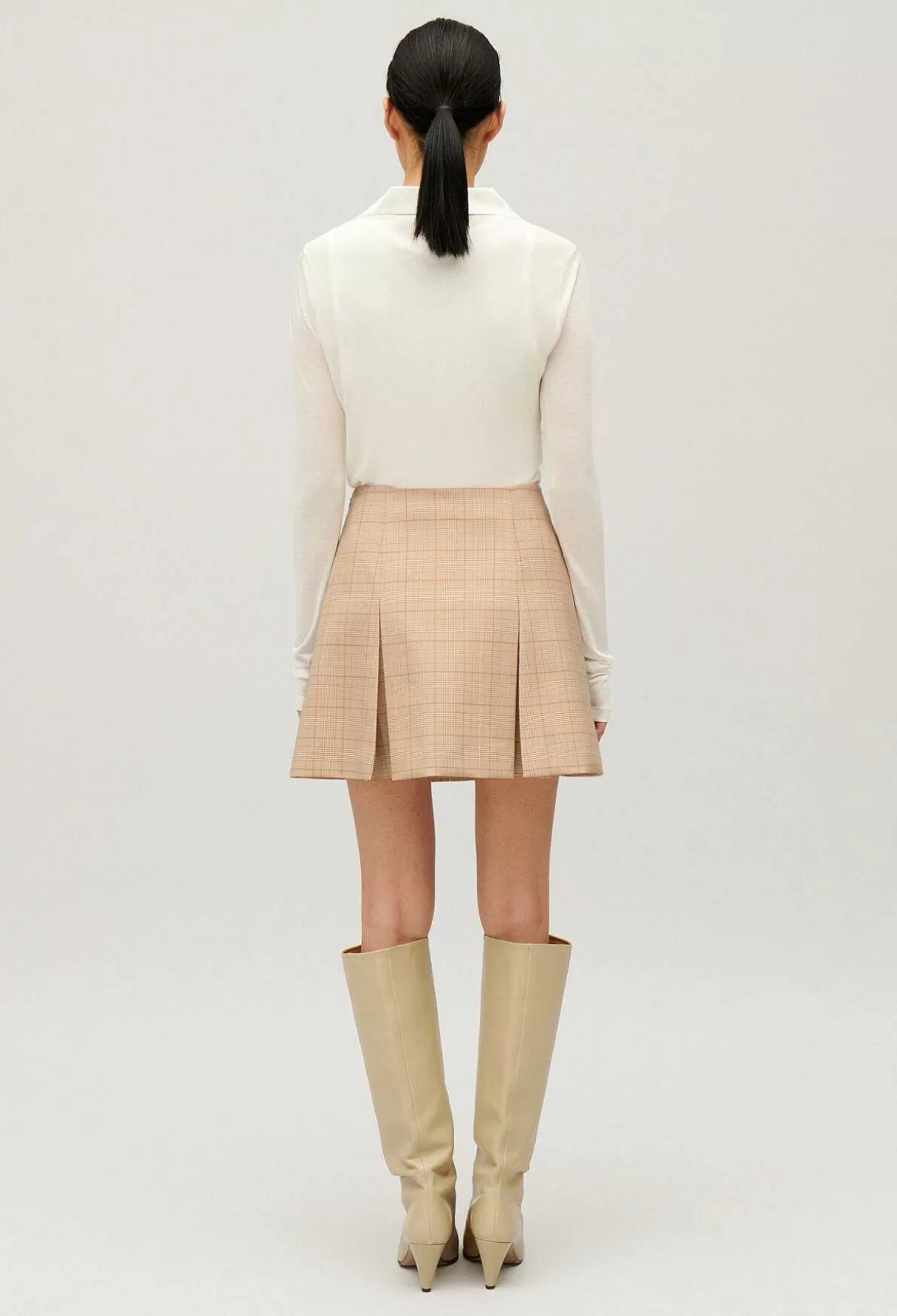 Claudie Pierlot Jupe Trapeze Carreaux Beige Shop