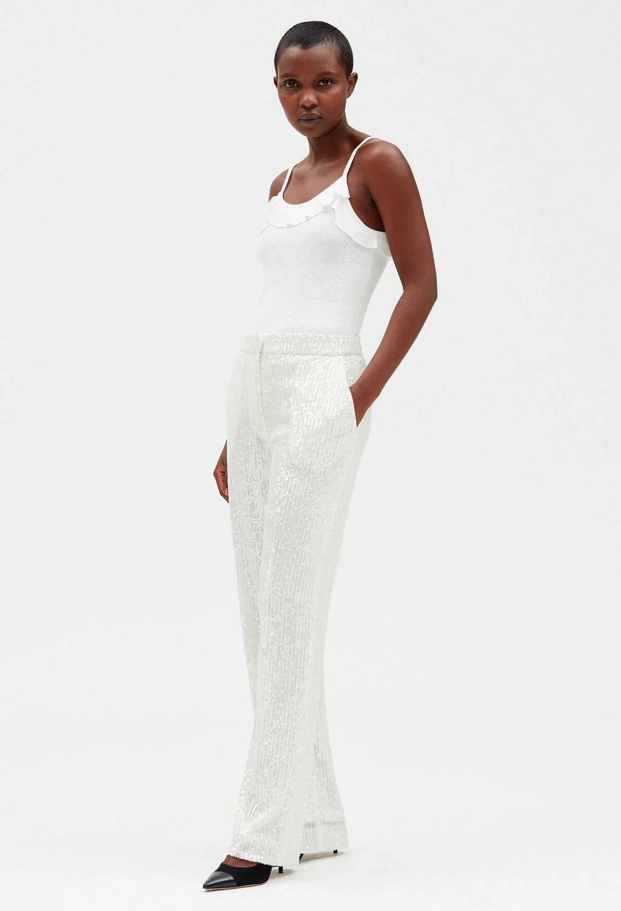 Claudie Pierlot Pantalon A Sequins Blanc Discount