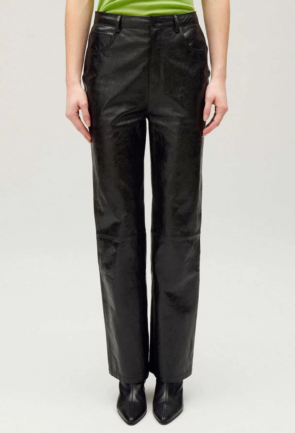 Claudie Pierlot Pantalon Cuir Noir Fashion