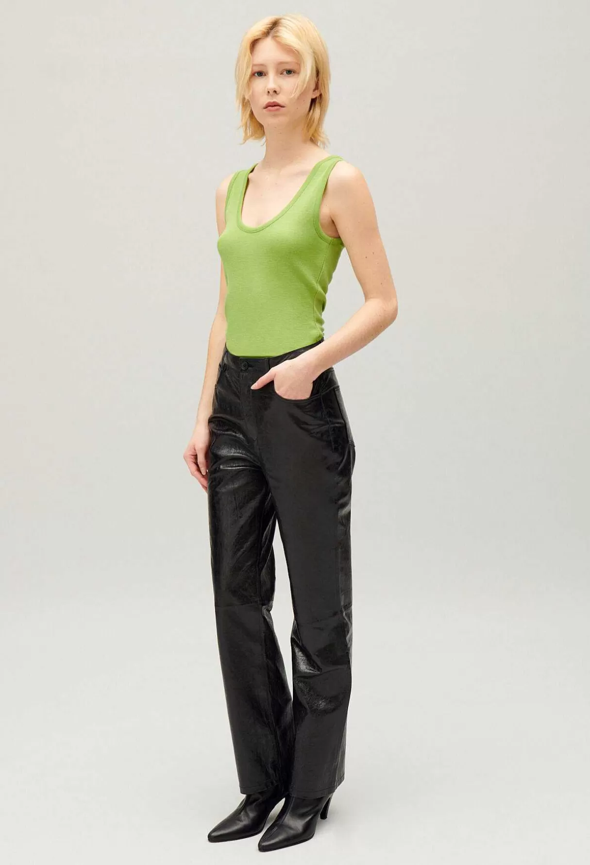 Claudie Pierlot Pantalon Cuir Noir Fashion