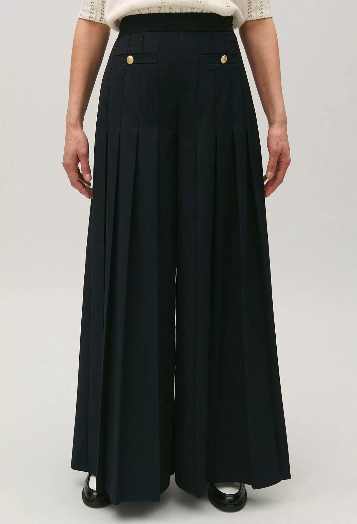 Claudie Pierlot Pantalon Plisse Ample Bleu Marine New