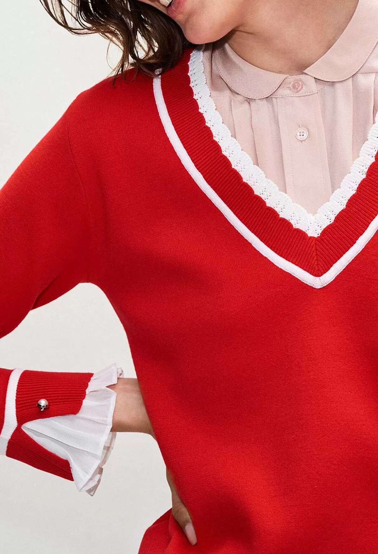 Claudie Pierlot Pull 2 En 1 Col V A Bandes Contrastees Outlet