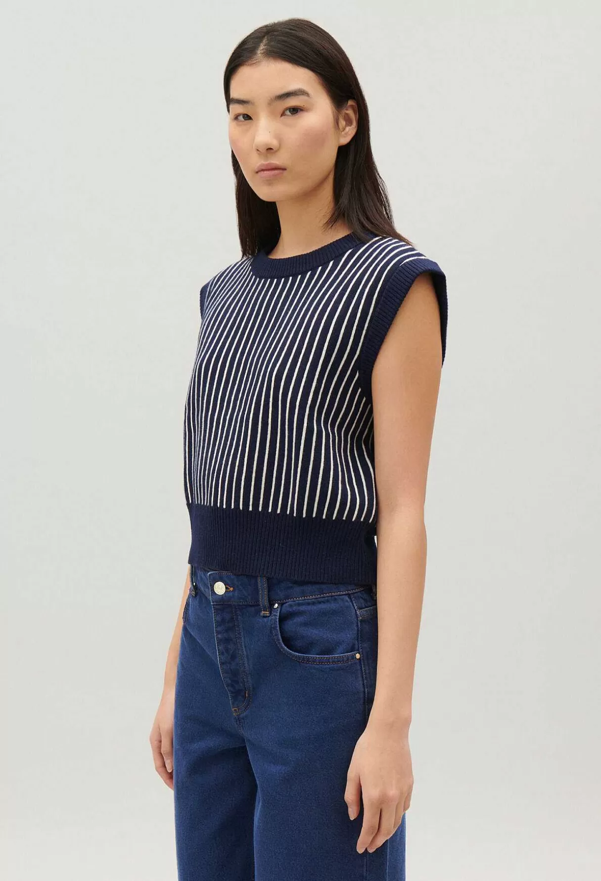 Claudie Pierlot Pull Sans Manches Maille Rayee Flash Sale