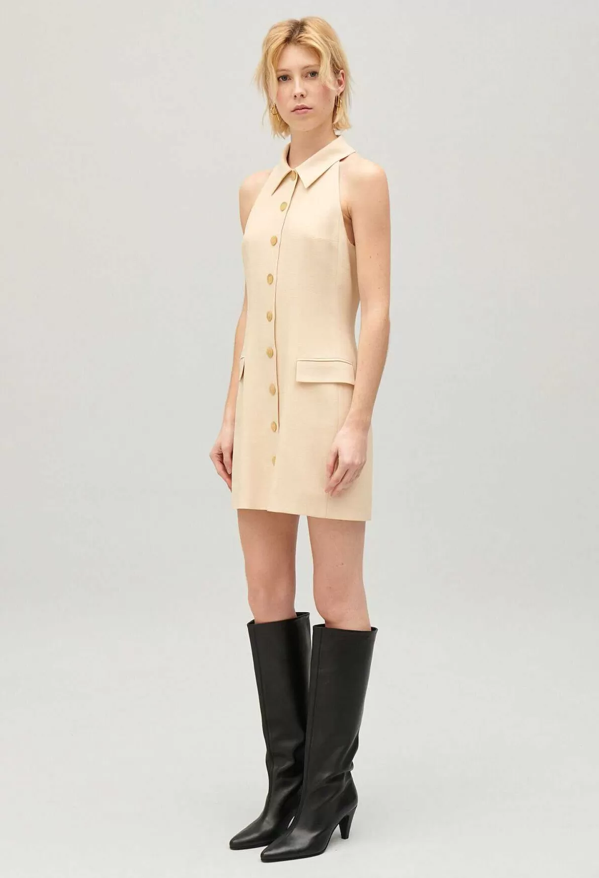 Claudie Pierlot Robe Courte Boutons Beige Sale
