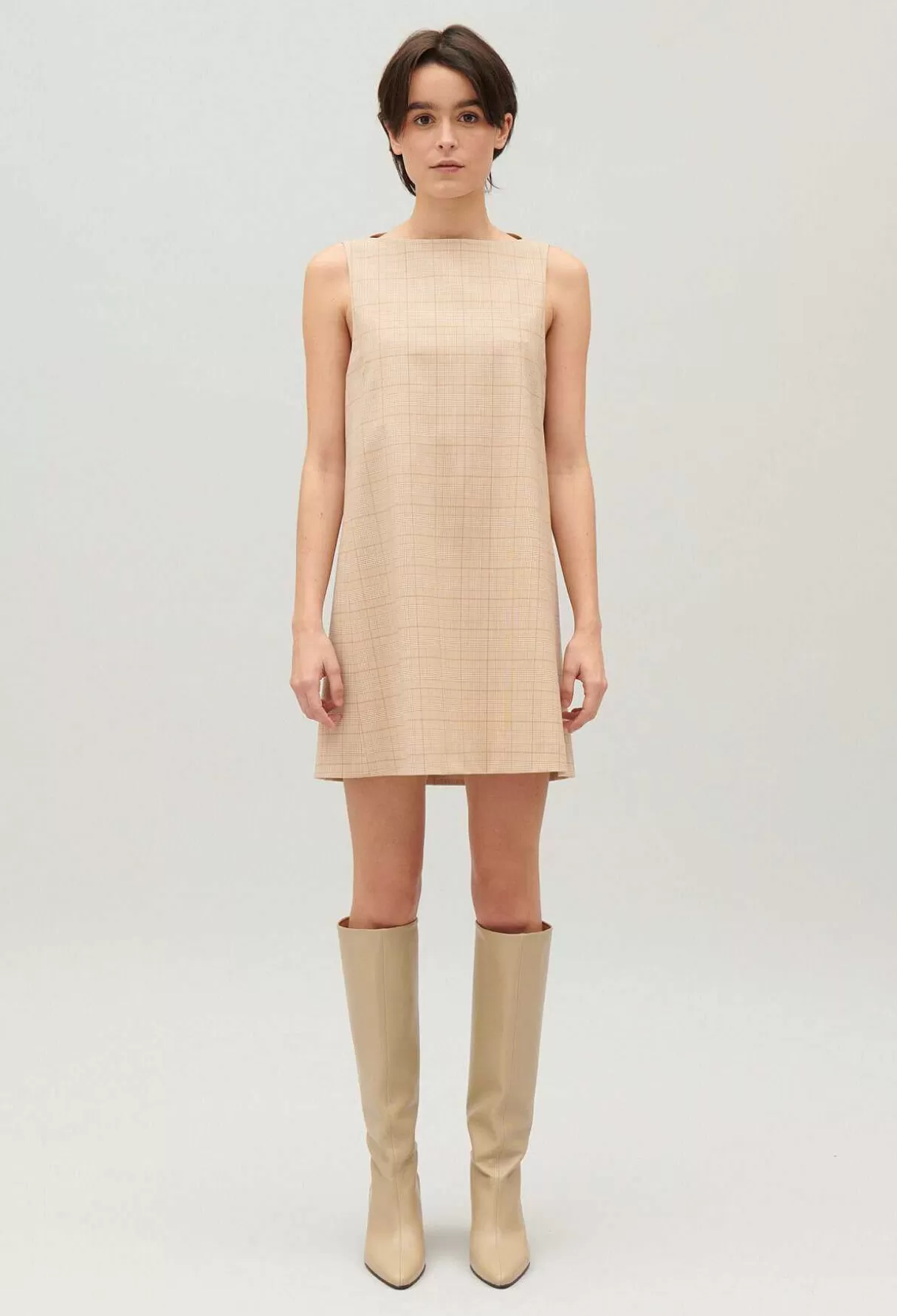 Claudie Pierlot Robe Courte Carreaux Beige New