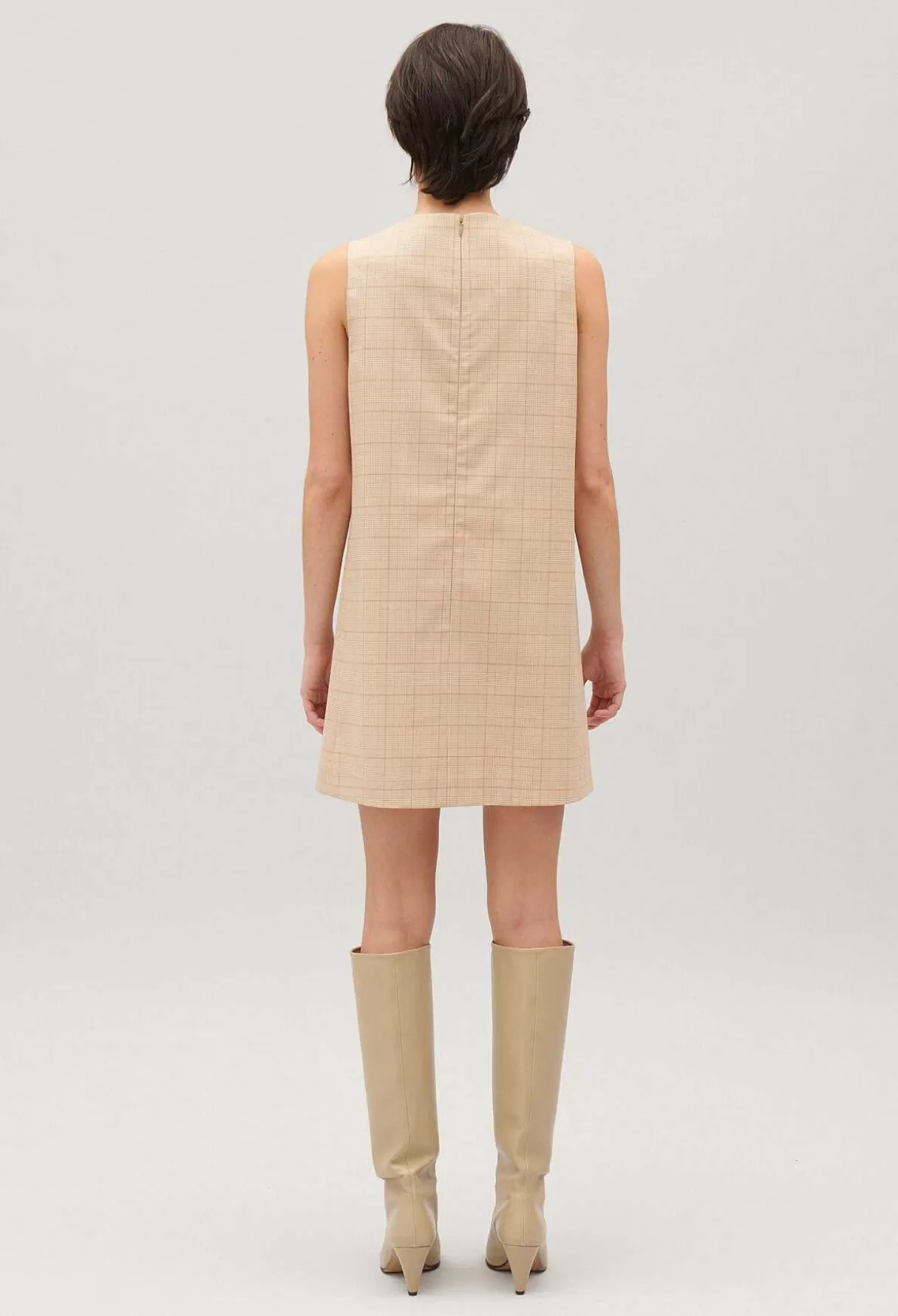 Claudie Pierlot Robe Courte Carreaux Beige New