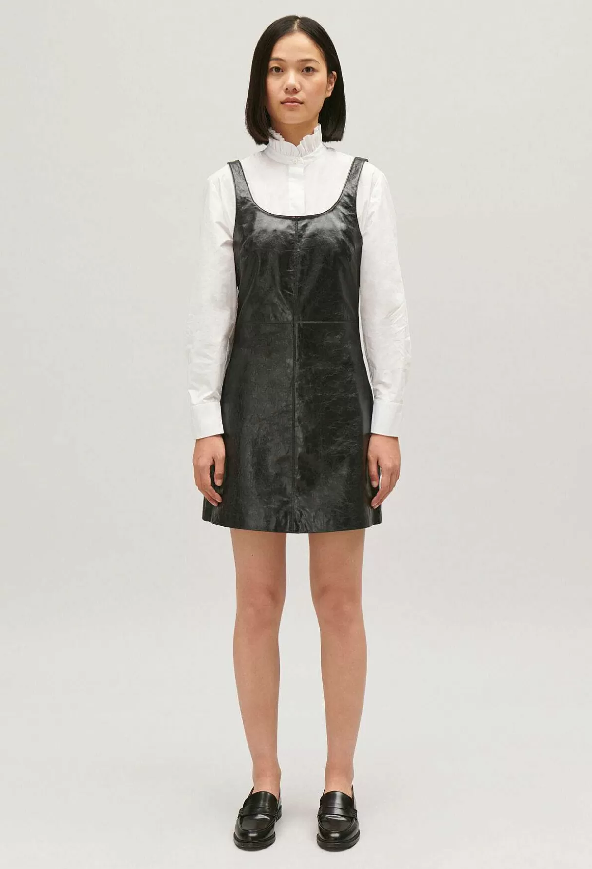 Claudie Pierlot Robe Courte Chasuble Cuir Noir Flash Sale