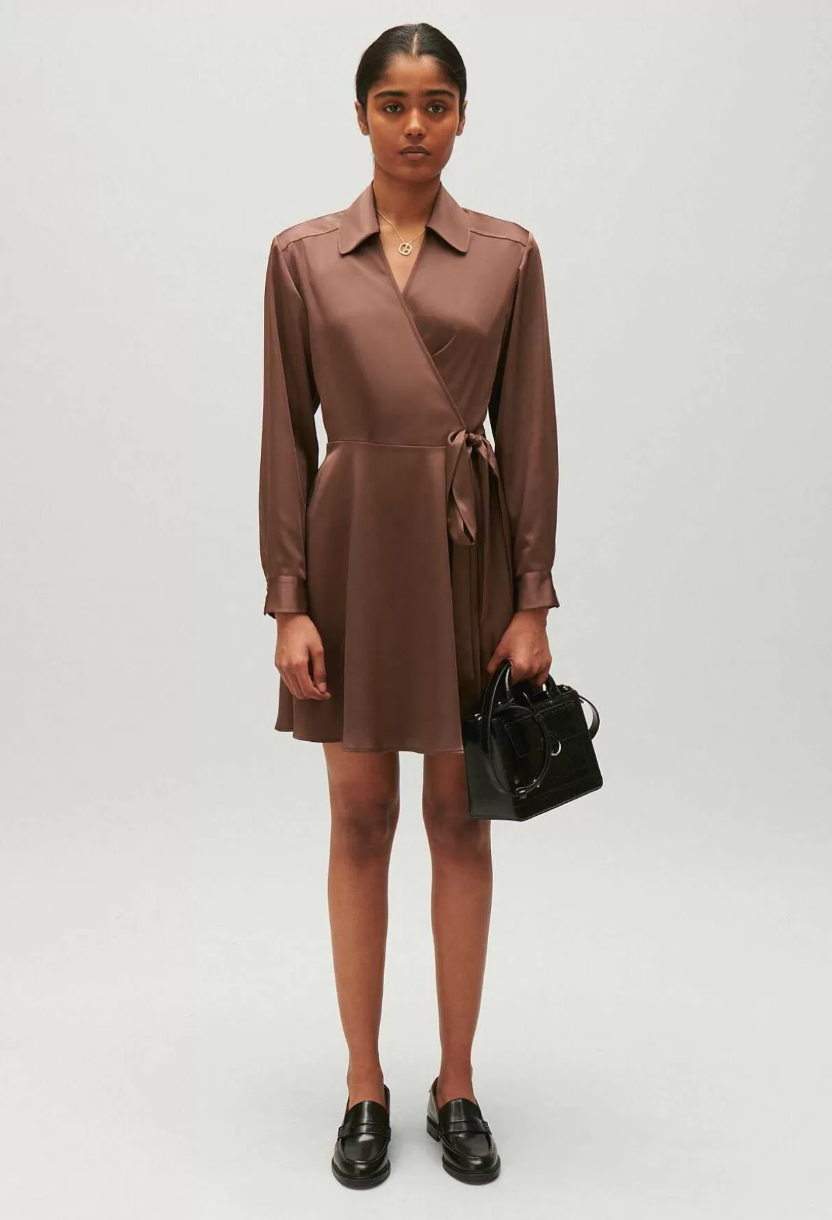 Claudie Pierlot Robe Courte Fluide Rixie Marron Glace Discount