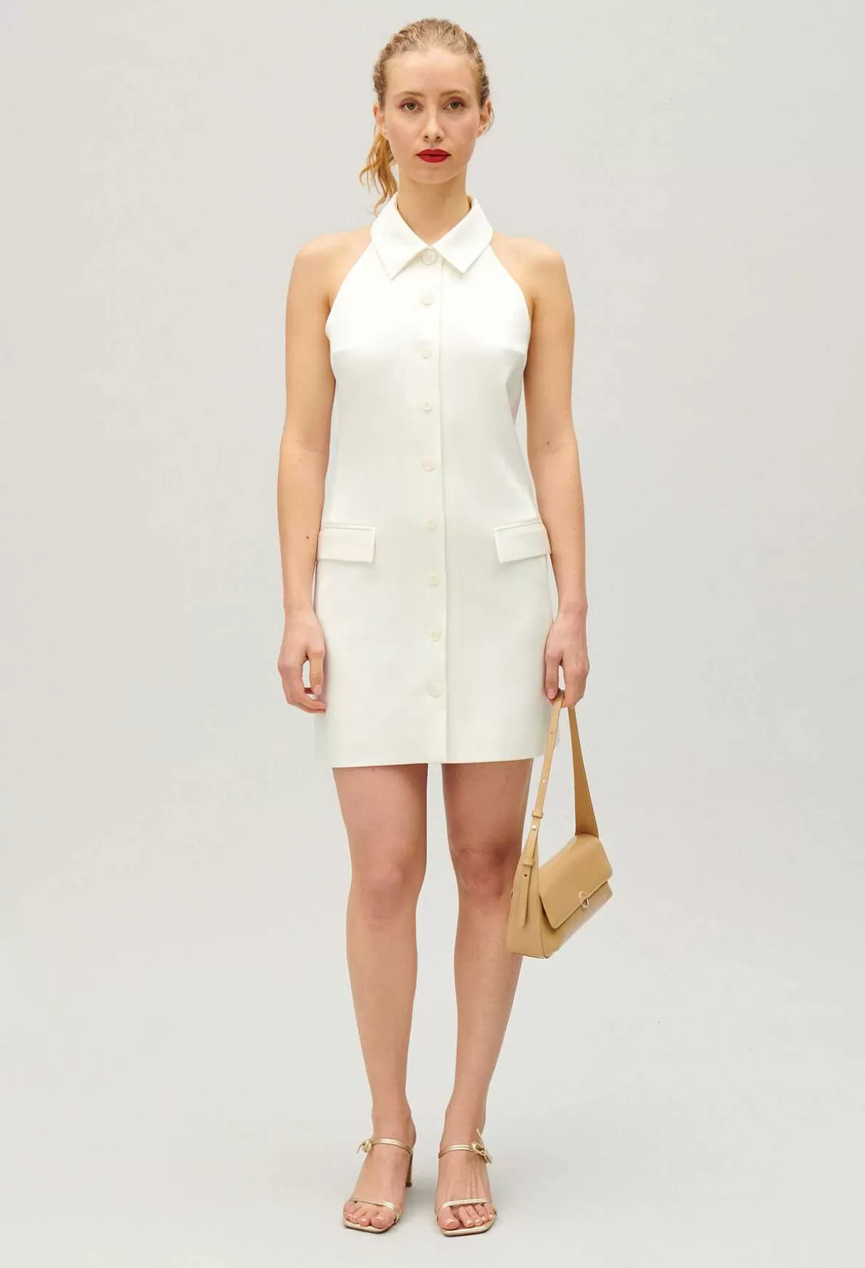 Claudie Pierlot Robe Courte Satinee Ecrue Fashion