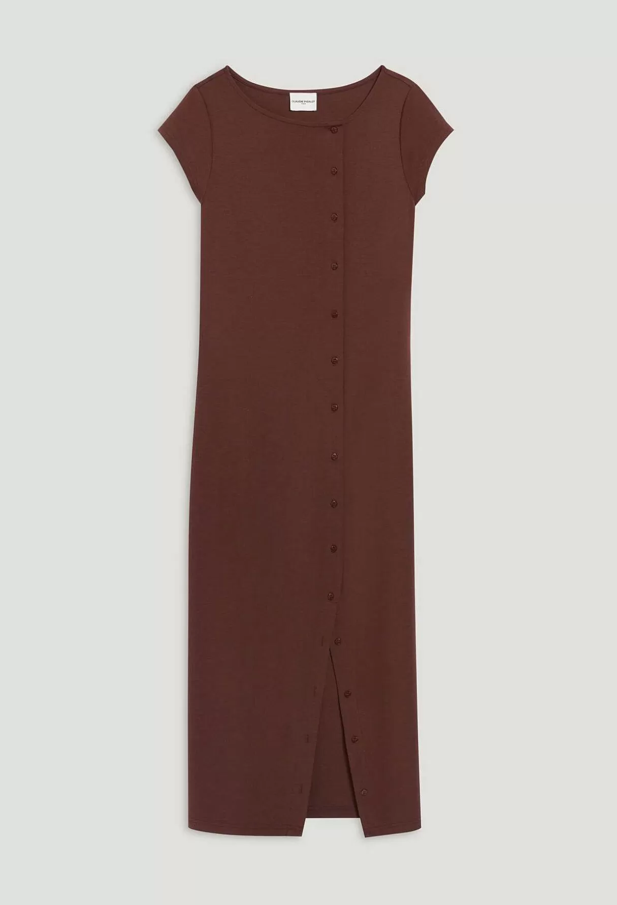 Claudie Pierlot Robe Longue Boutonnee Marron Discount