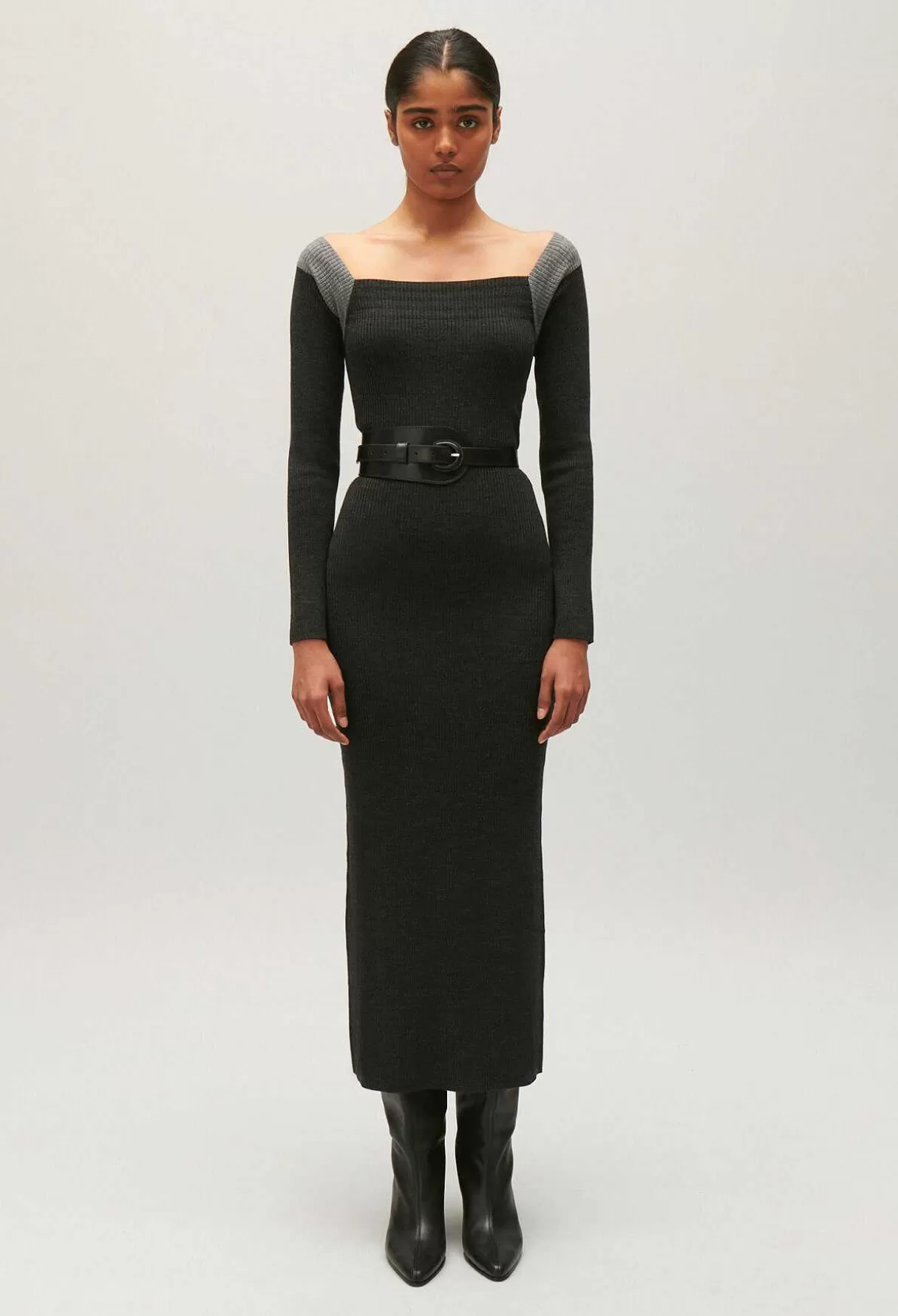 Claudie Pierlot Robe Longue Maille Gris Chine Best Sale