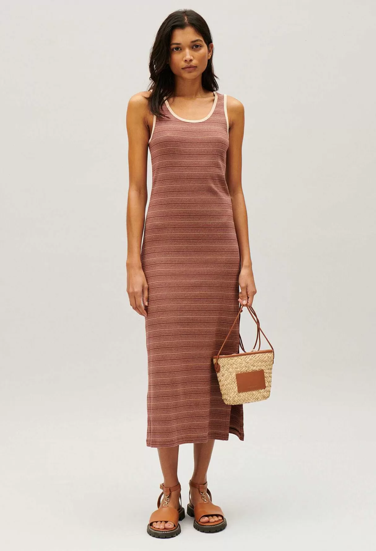 Claudie Pierlot Robe Longue Maille Rayee Marron Online
