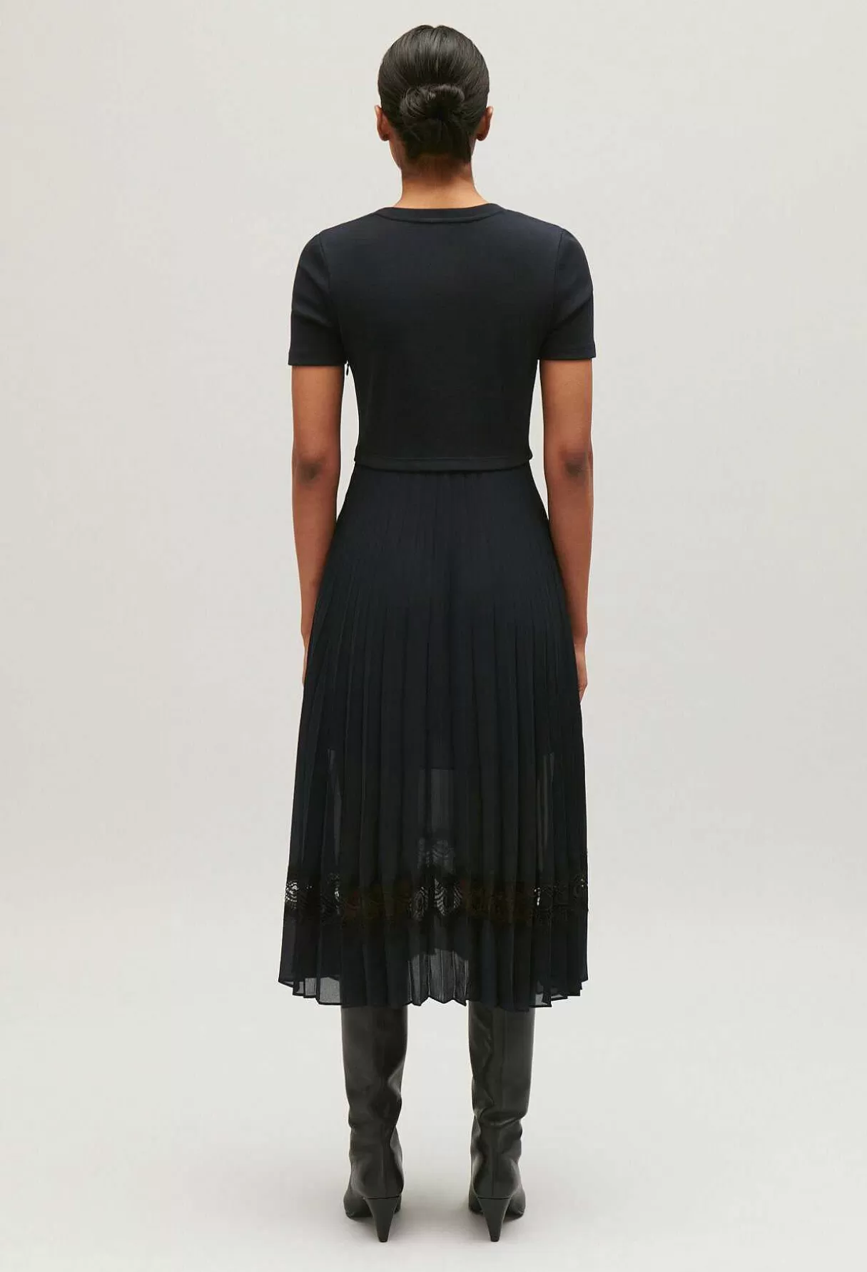 Claudie Pierlot Robe Midi Bi-Matiere Noire Et Marine Clearance
