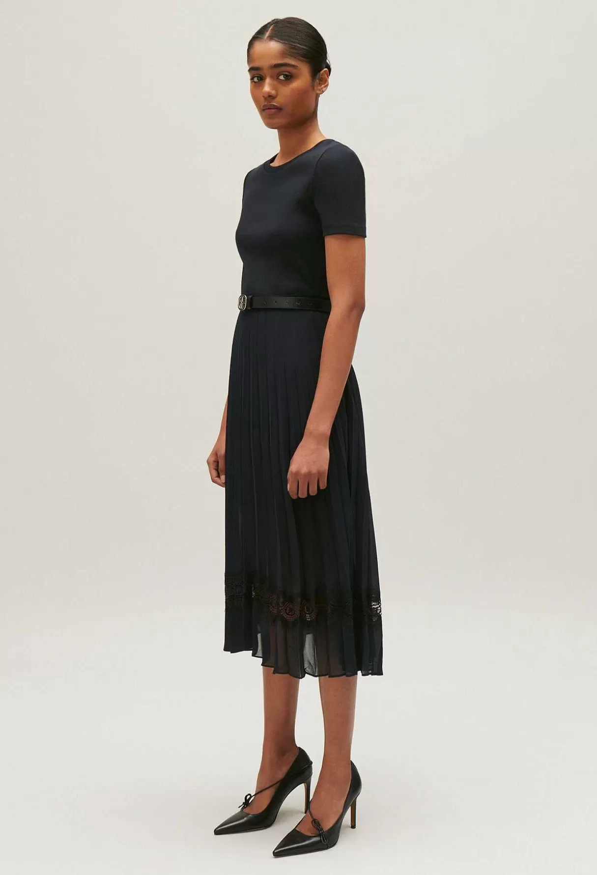 Claudie Pierlot Robe Midi Bi-Matiere Noire Et Marine Clearance