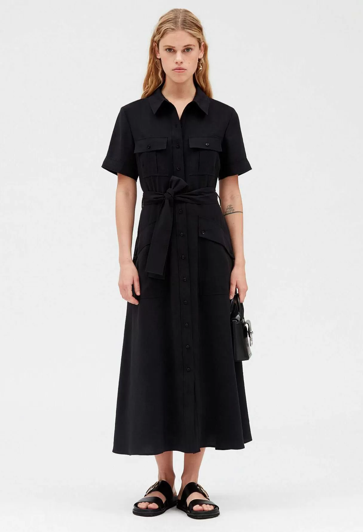 Claudie Pierlot Robe Midi Fluide Manches Courtes Hot
