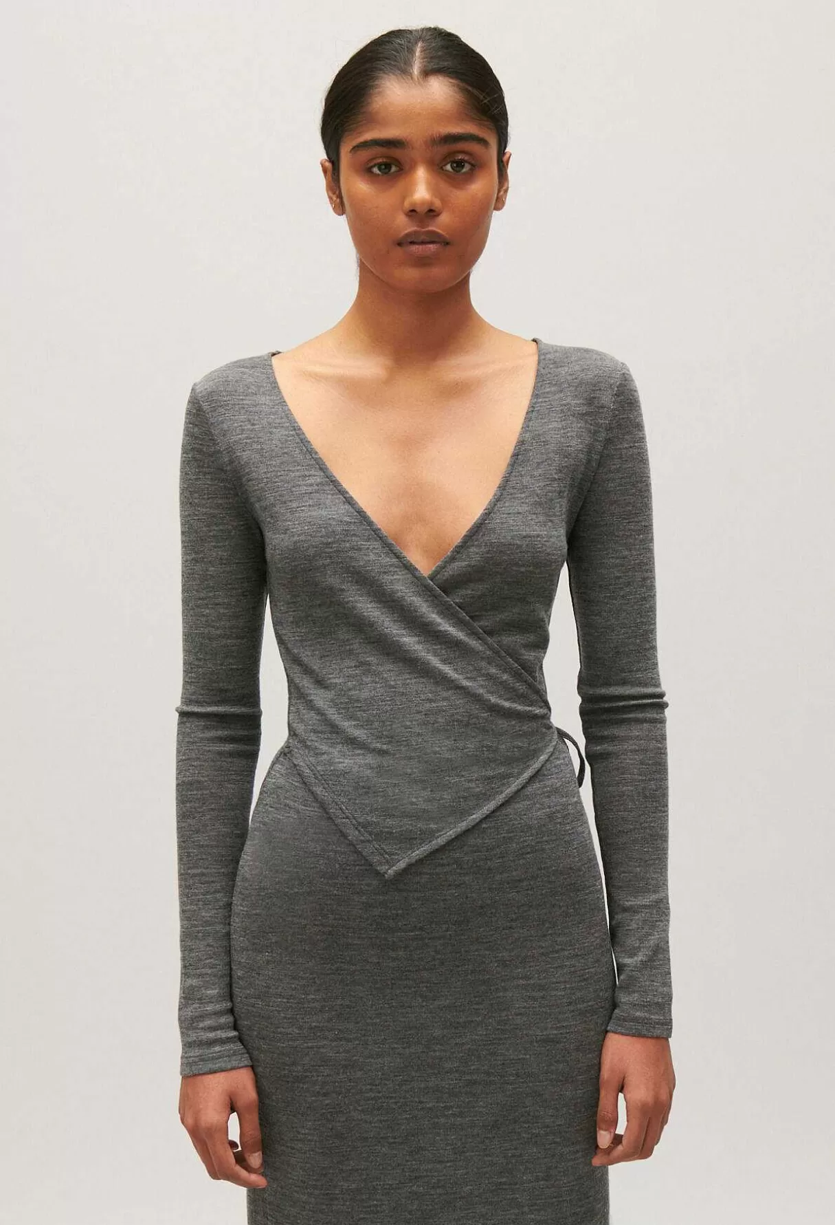 Claudie Pierlot Robe Midi Jersey Laine Gris Clair Clearance