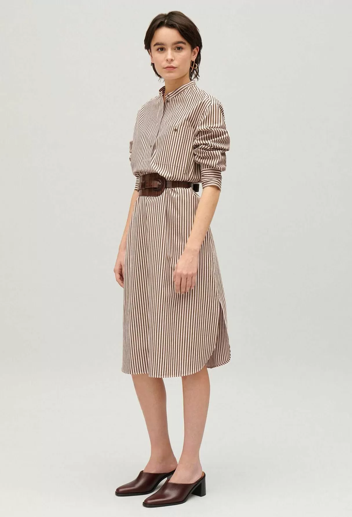 Claudie Pierlot Robe Midi Rayures Bronze Fashion