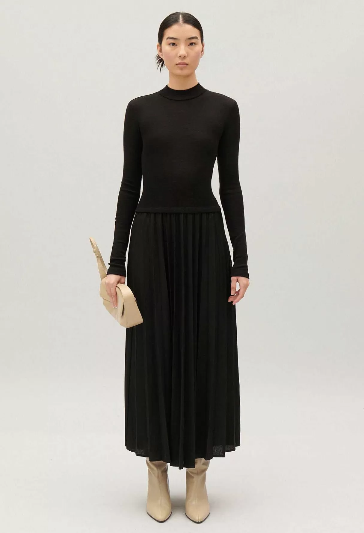 Claudie Pierlot Robe Twist Maille Plissee Noire Sale