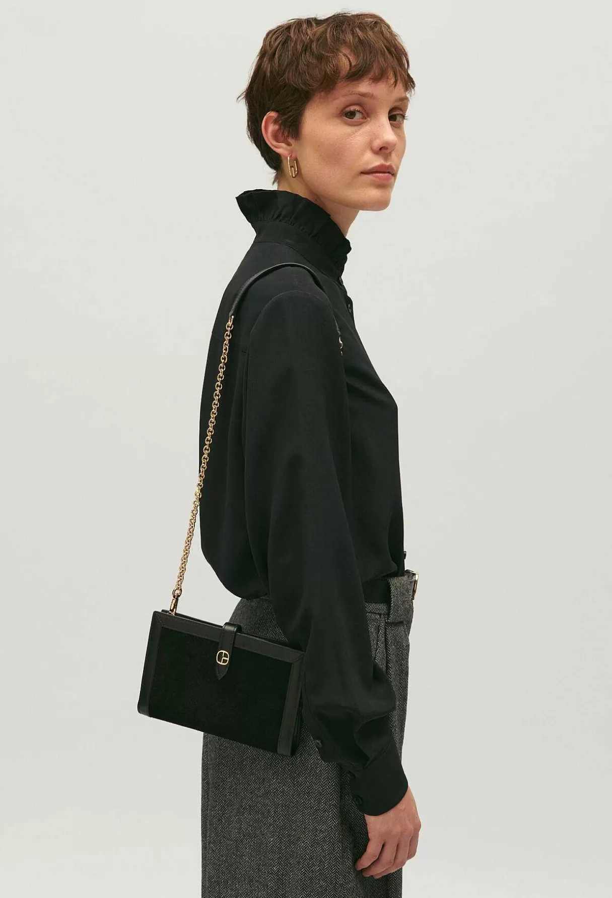 Claudie Pierlot Sac Pochette Cuir Suede Noir Discount