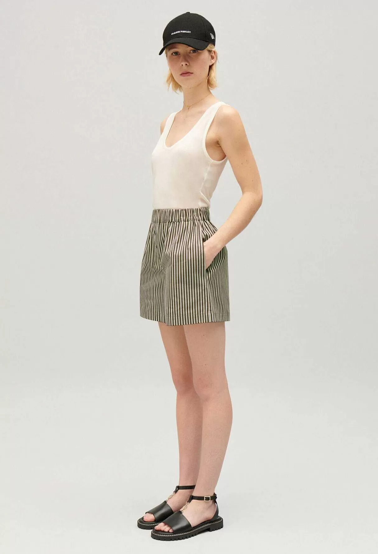 Claudie Pierlot Short Rayures Vert Flash Sale