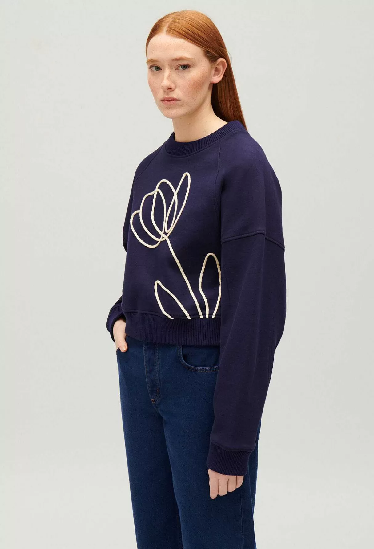 Claudie Pierlot Sweatshirt Broderie Fleur Marine Outlet