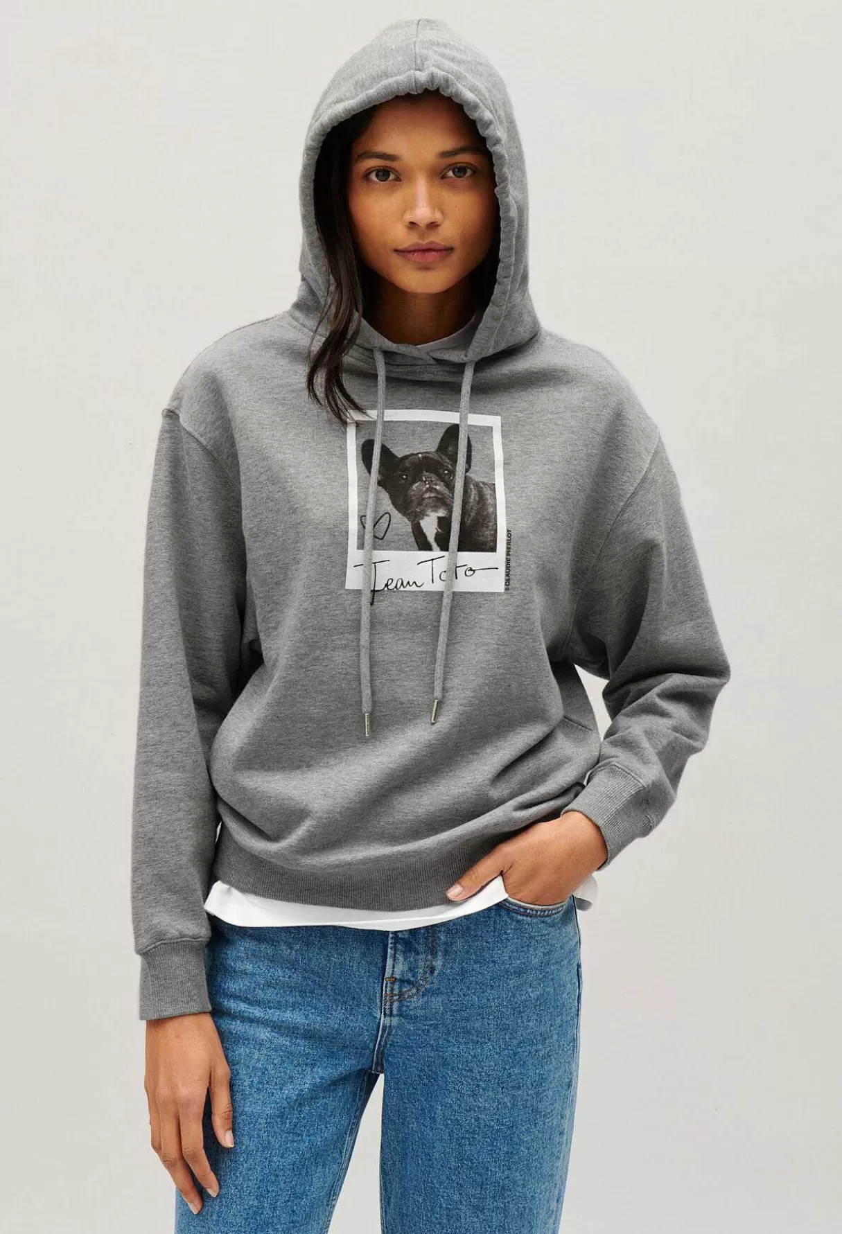 Claudie Pierlot Sweatshirt Capuche Jean Toto Gris Chine Cheap
