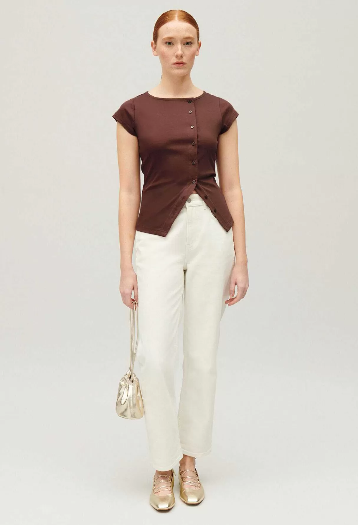 Claudie Pierlot Top Boutonne Asymetrique Marron Clearance