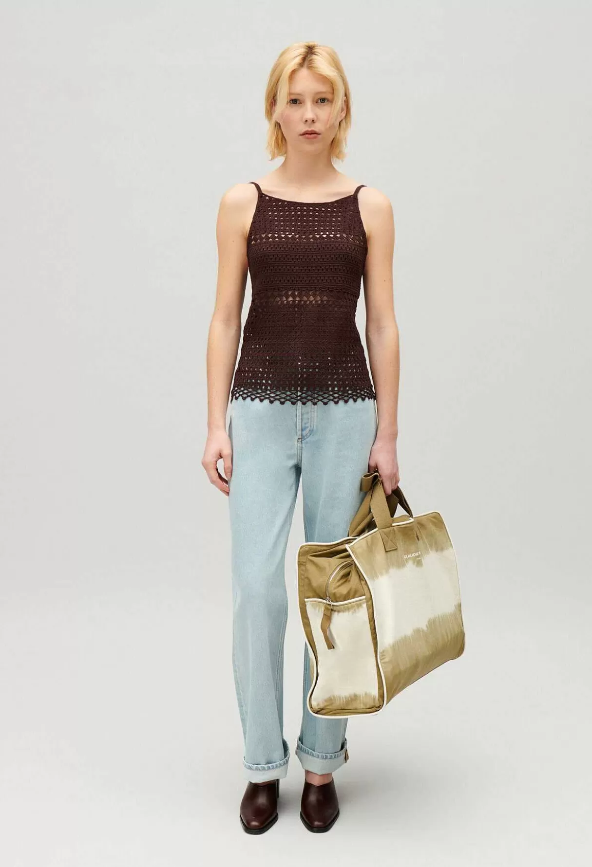 Claudie Pierlot Top Crochet Marron Flash Sale