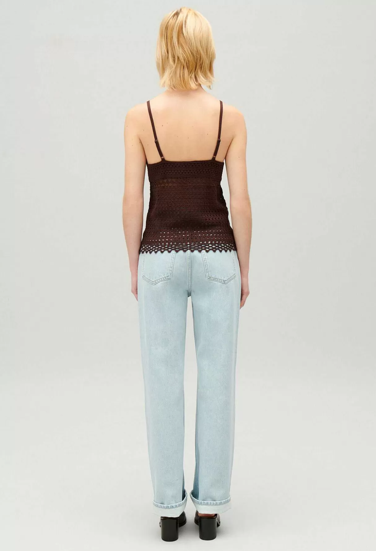 Claudie Pierlot Top Crochet Marron Flash Sale