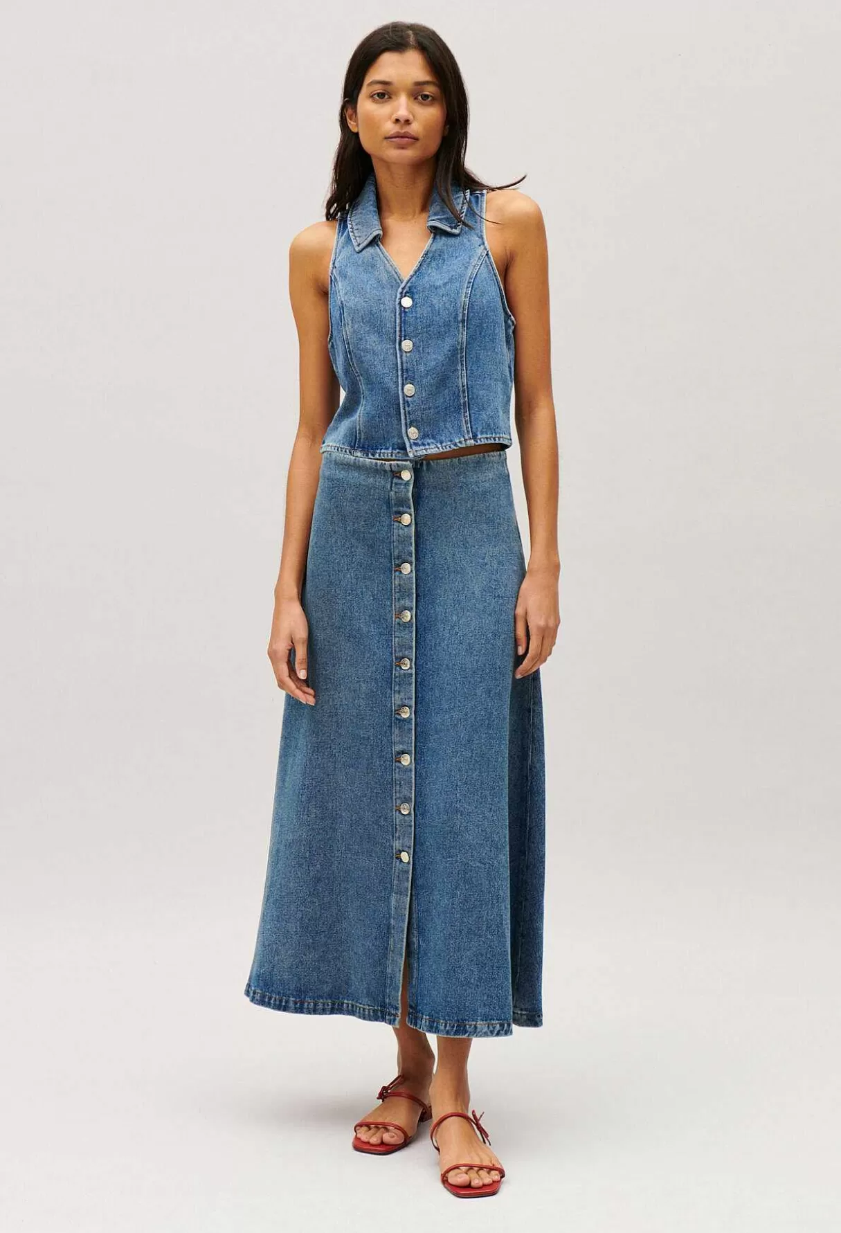 Claudie Pierlot Top Sans Manches Denim Bleu Fashion