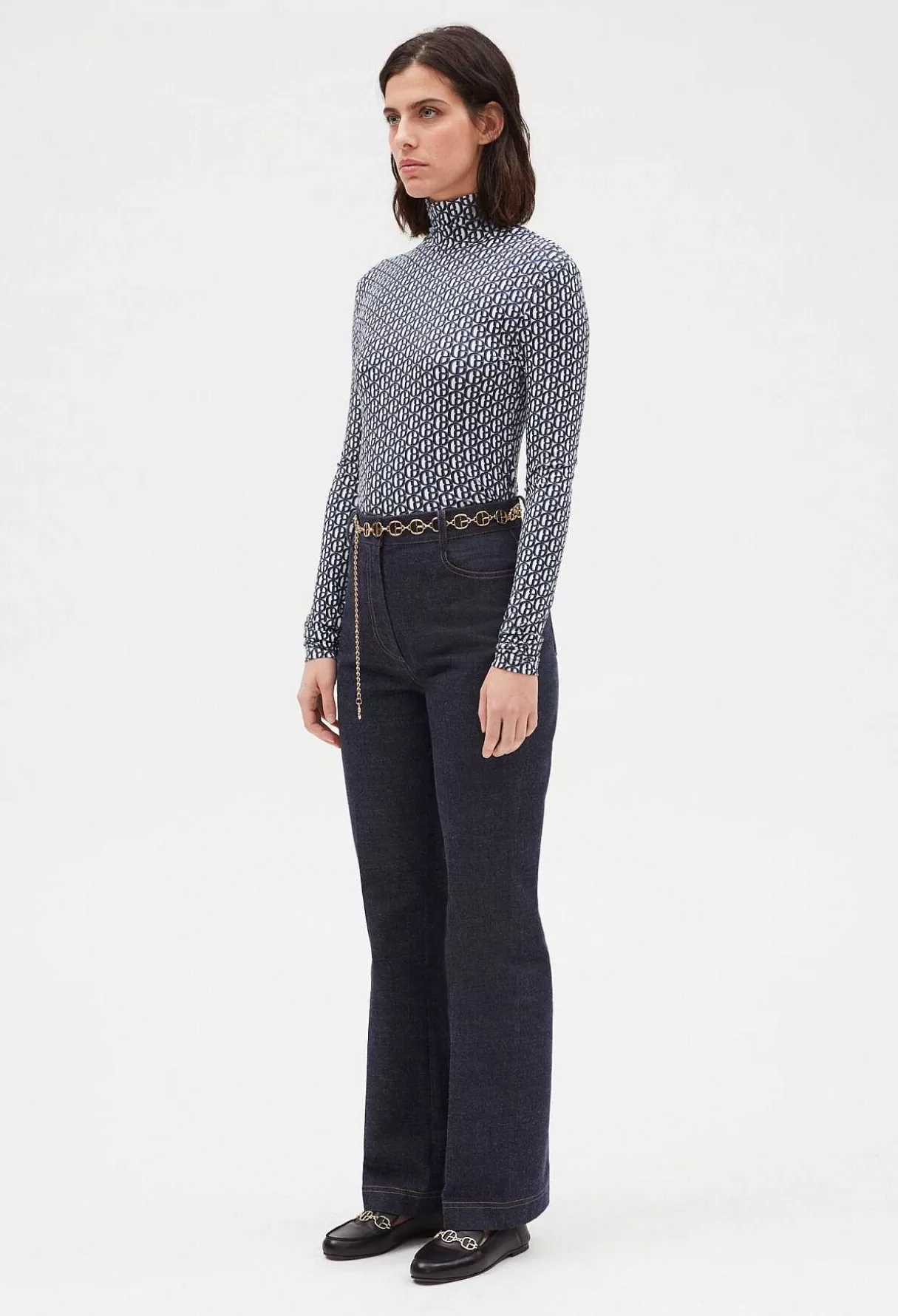 Claudie Pierlot T-Shirt Col Roule Monogramme Bleu Online