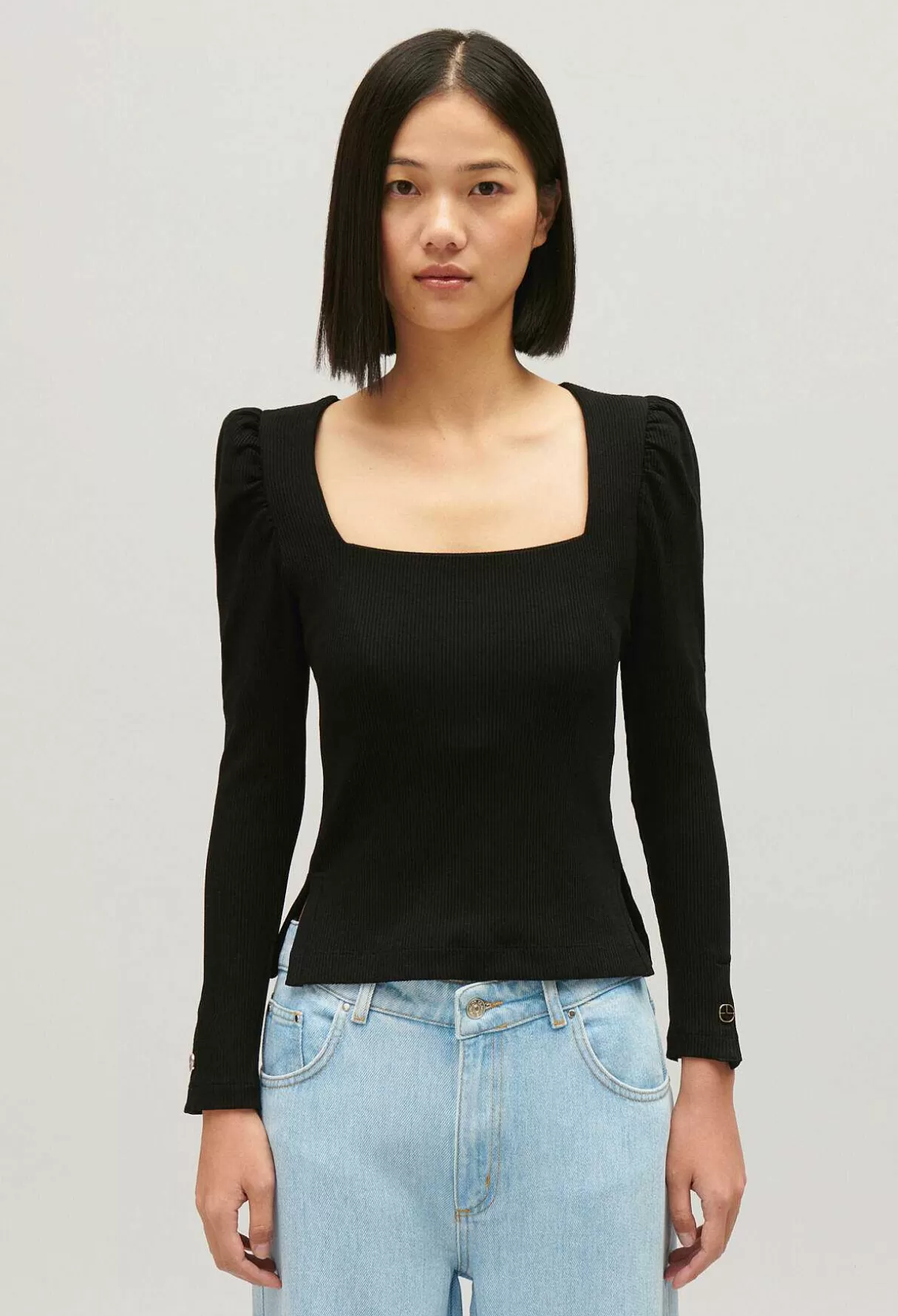 Claudie Pierlot T-Shirt Manches Longues Cotele Noir Best Sale