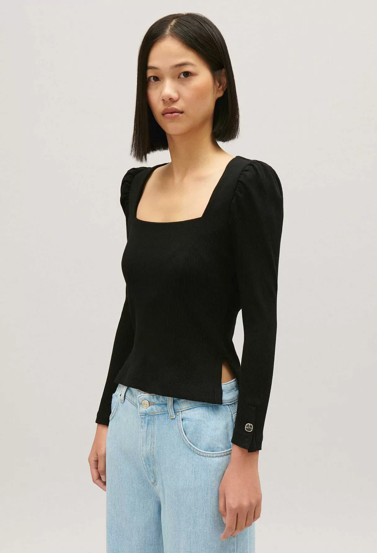 Claudie Pierlot T-Shirt Manches Longues Cotele Noir Best Sale